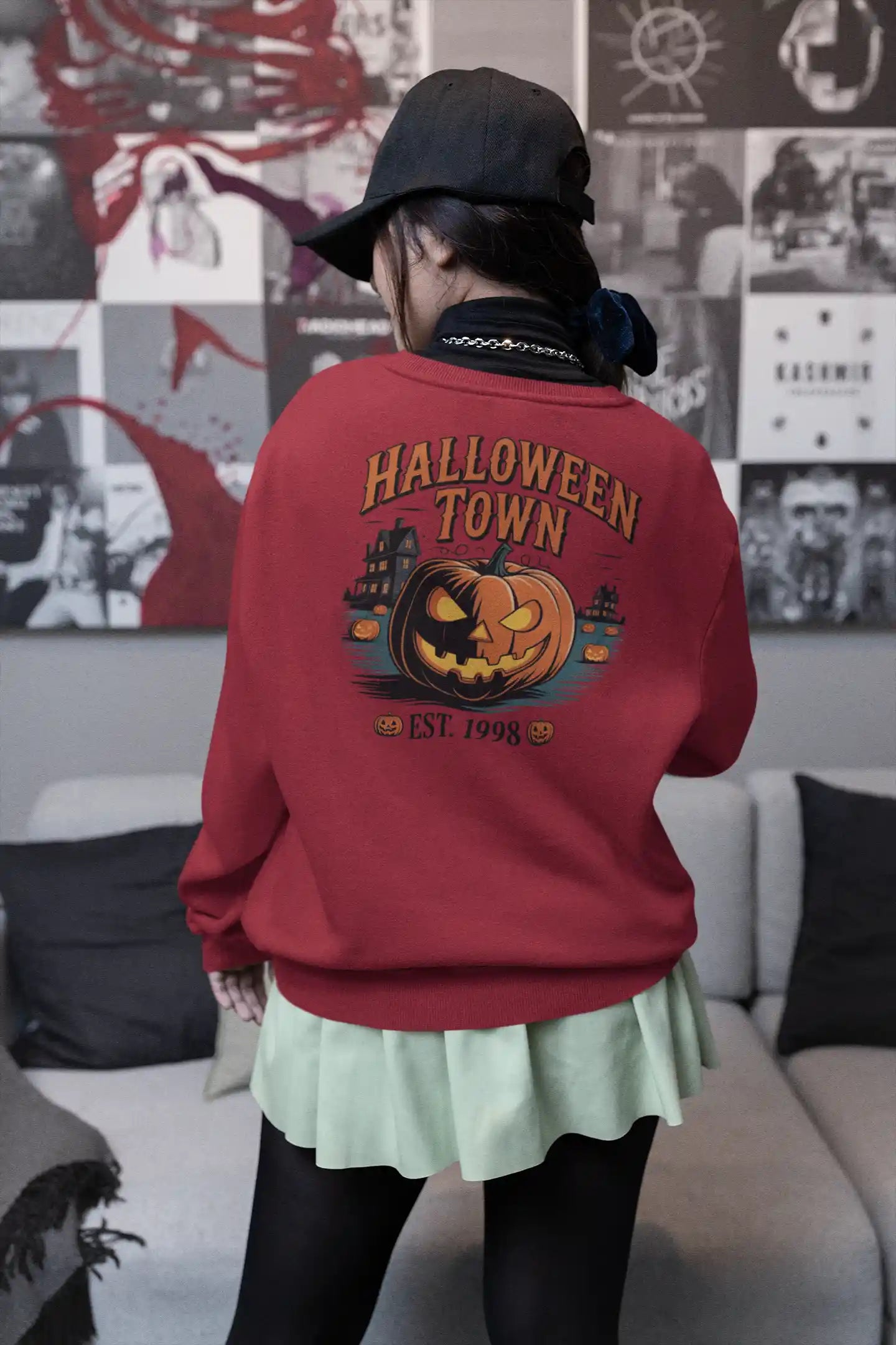 Halloween Town Sweatshirt – Vintage Pumpkin Graphic – Bella Canvas 3501 – Halloween Crewneck – Spooky Season Shirt – Unisex S-3XL