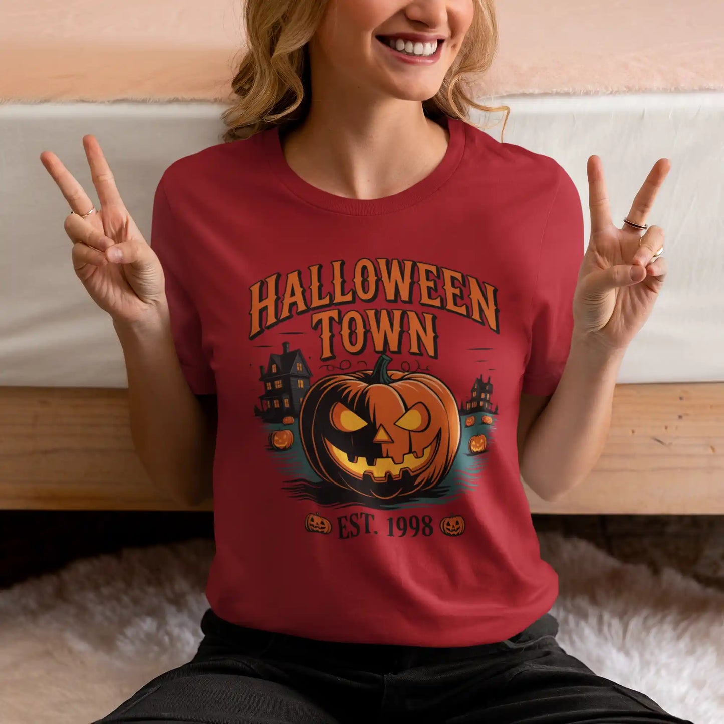 Halloween Town T-Shirt – Vintage Pumpkin Graphic – Bella Canvas 3001 – Halloween Tee – Spooky Season Shirt – Unisex S-3XL