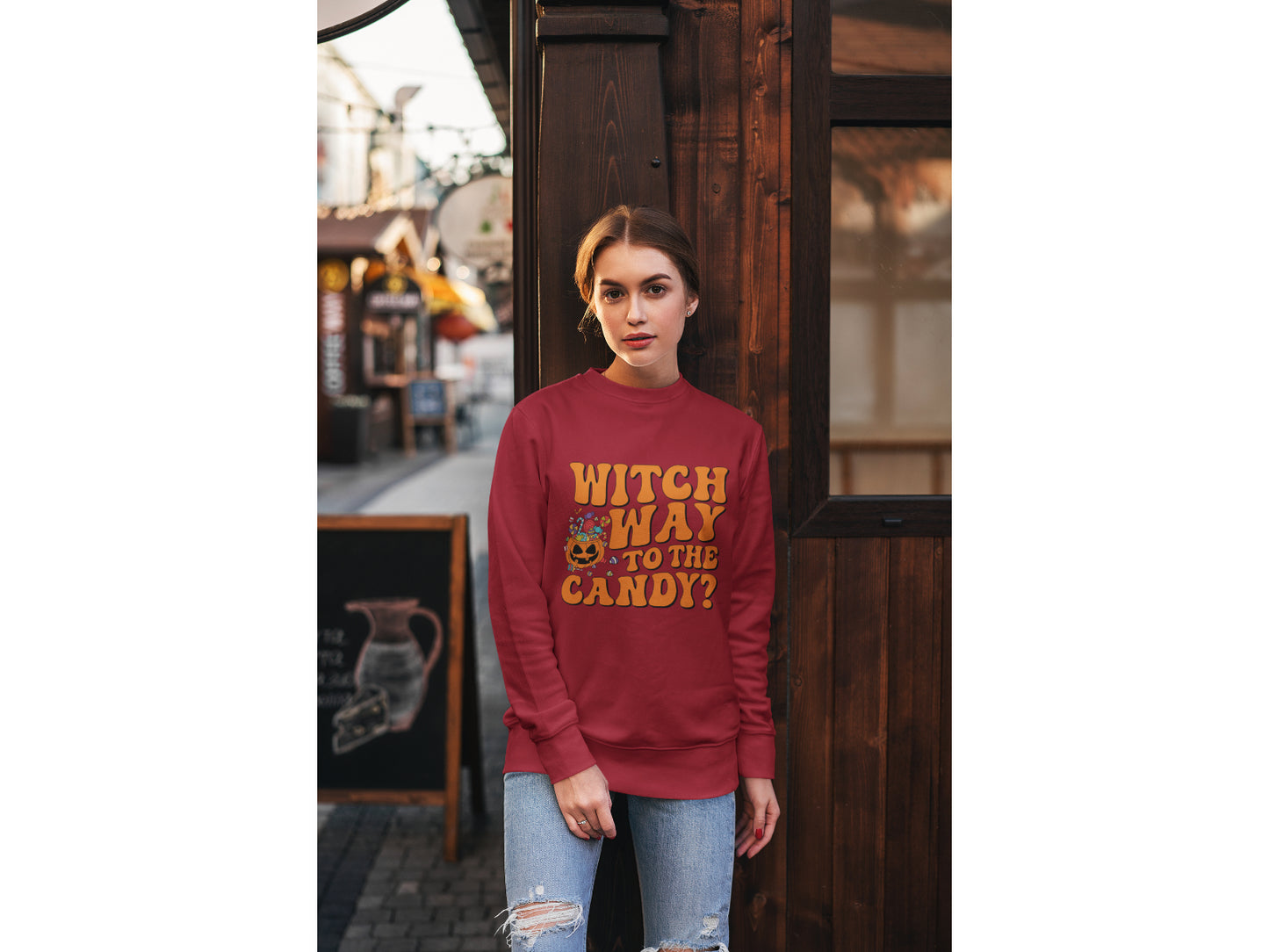 Witch Way to the Candy Halloween Sweatshirt – Bella+Canvas 3501 Unisex Pullover – Spooky Funny Fall Sweater (S–3XL, Multiple Colors)