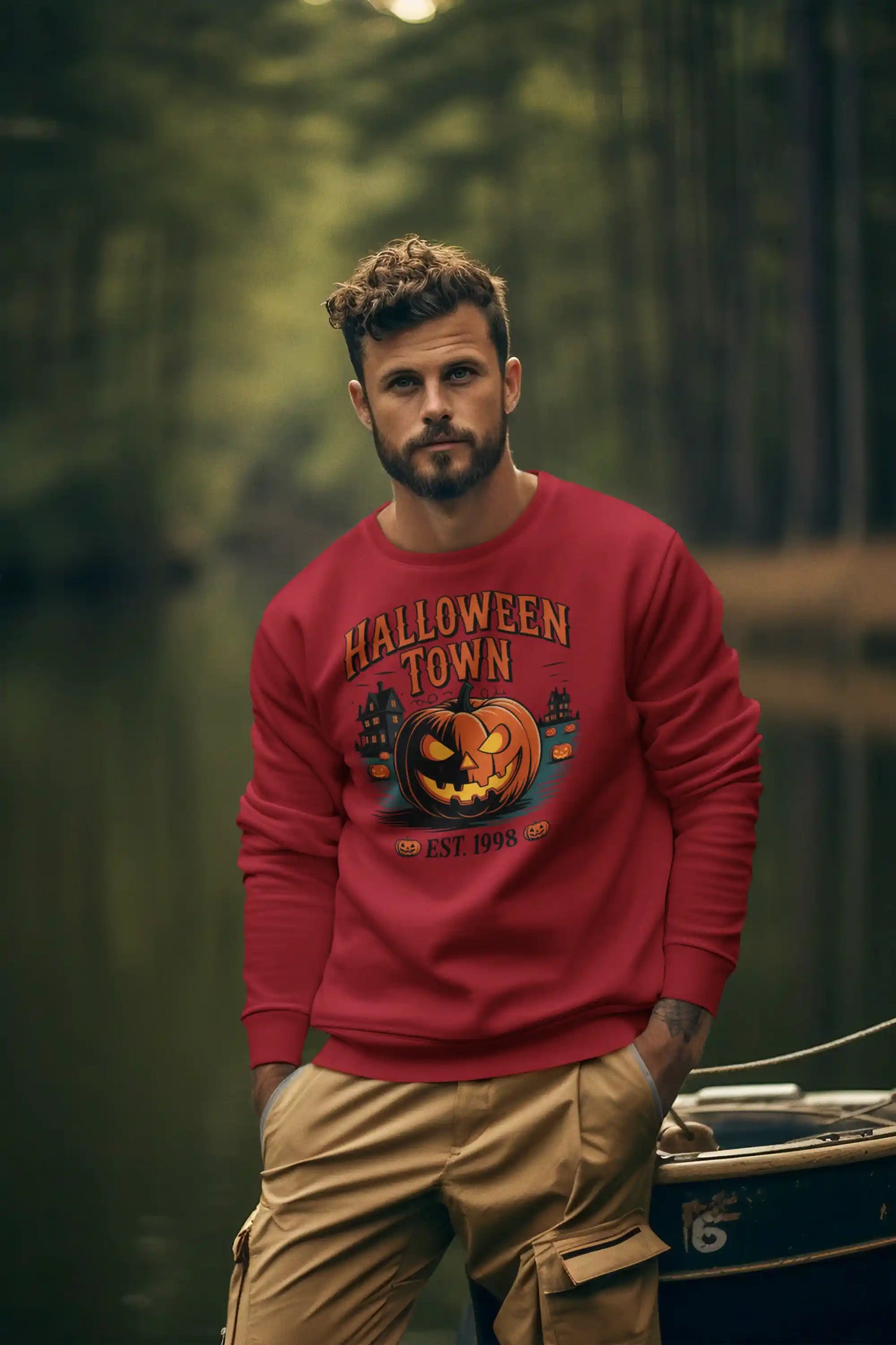 Halloween Town Sweatshirt – Vintage Pumpkin Graphic – Bella Canvas 3501 – Halloween Crewneck – Spooky Season Shirt – Unisex S-3XL