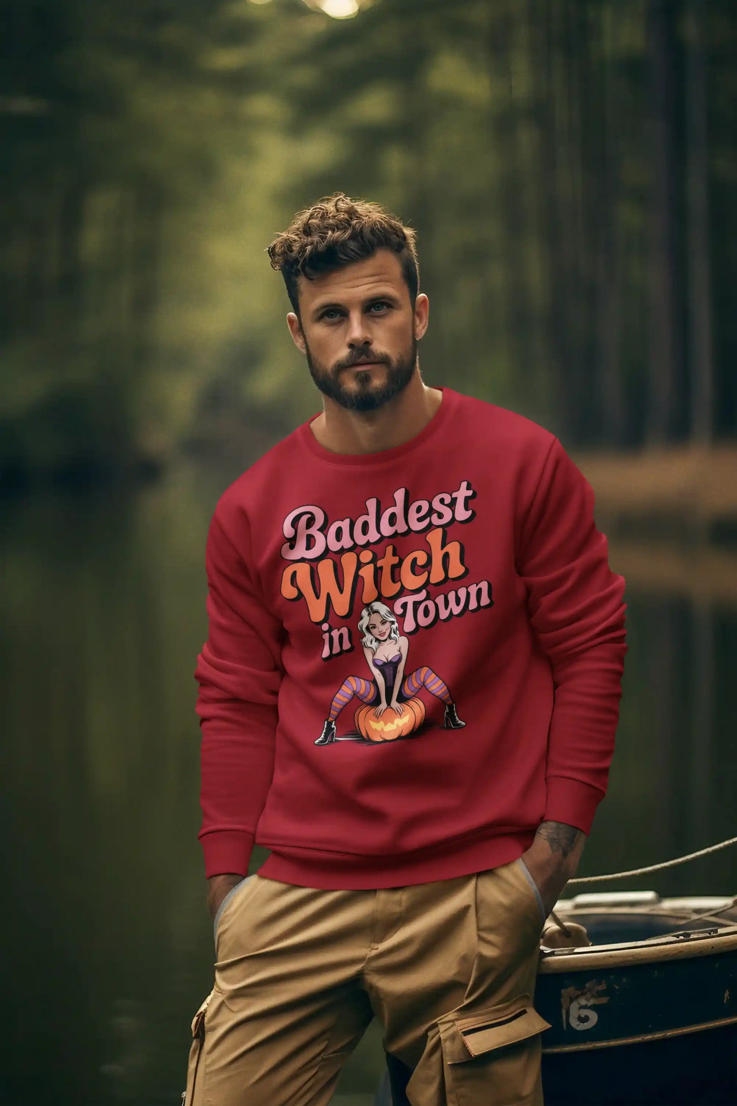 Baddest Witch in Town Retro Halloween Bella+Canvas 3501 Sweatshirt – Spooky Cute Fall Outfit