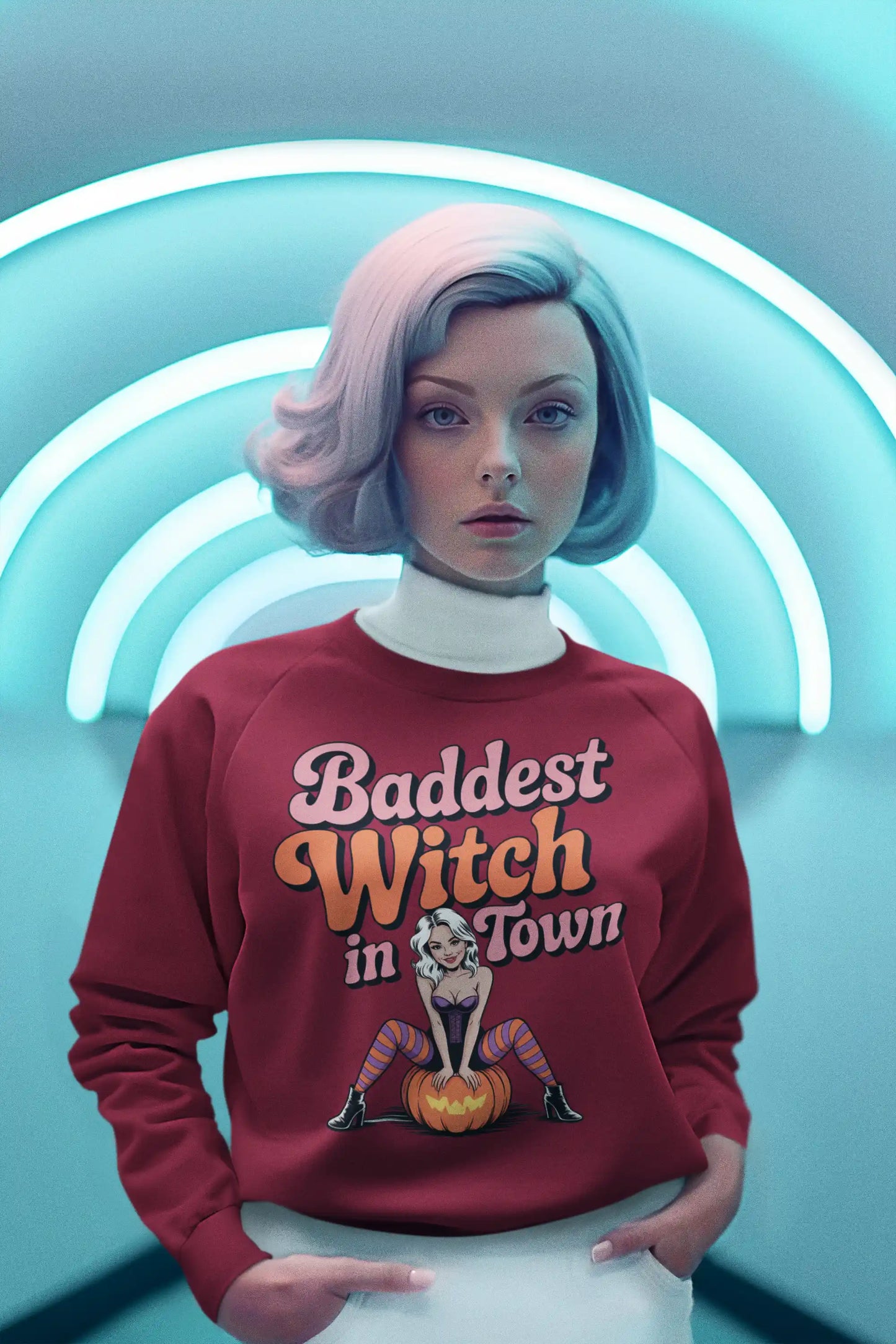 Baddest Witch in Town Retro Halloween Bella+Canvas 3501 Sweatshirt – Spooky Cute Fall Outfit