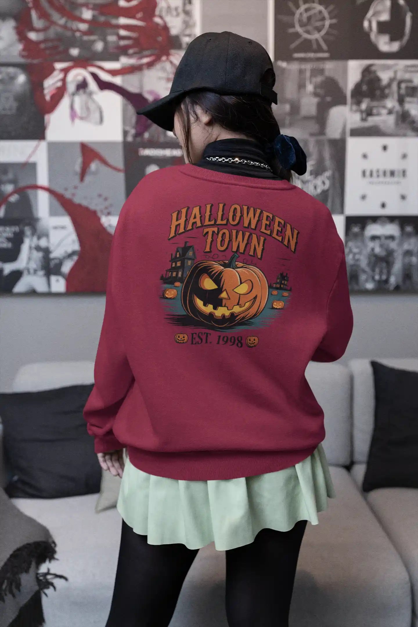 Halloween Town Sweatshirt – Vintage Pumpkin Graphic – Bella Canvas 3501 – Halloween Crewneck – Spooky Season Shirt – Unisex S-3XL
