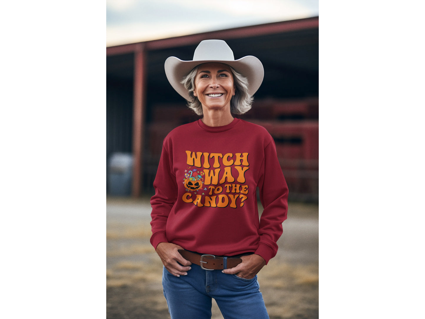 Witch Way to the Candy Halloween Sweatshirt – Bella+Canvas 3501 Unisex Pullover – Spooky Funny Fall Sweater (S–3XL, Multiple Colors)