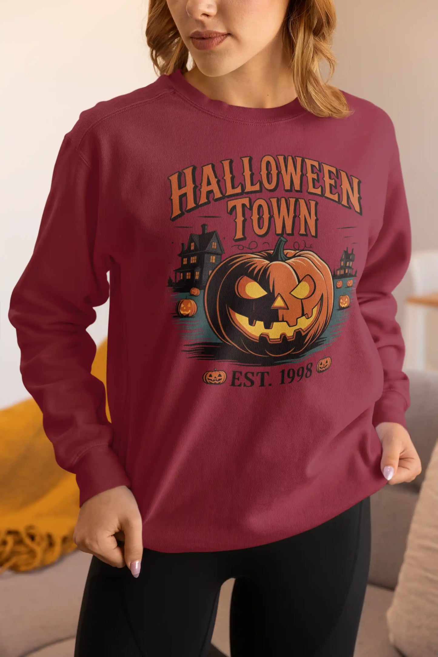 Halloween Town Sweatshirt – Vintage Pumpkin Graphic – Bella Canvas 3501 – Halloween Crewneck – Spooky Season Shirt – Unisex S-3XL