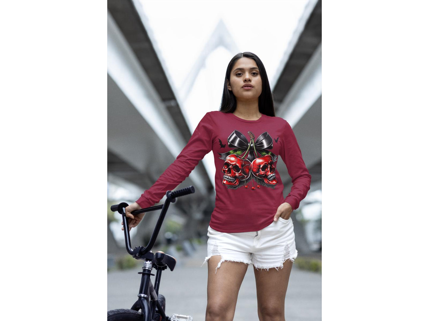 Spooky Cherry Halloween Bow Sweatshirt – Cute & Creepy Fall Vibes