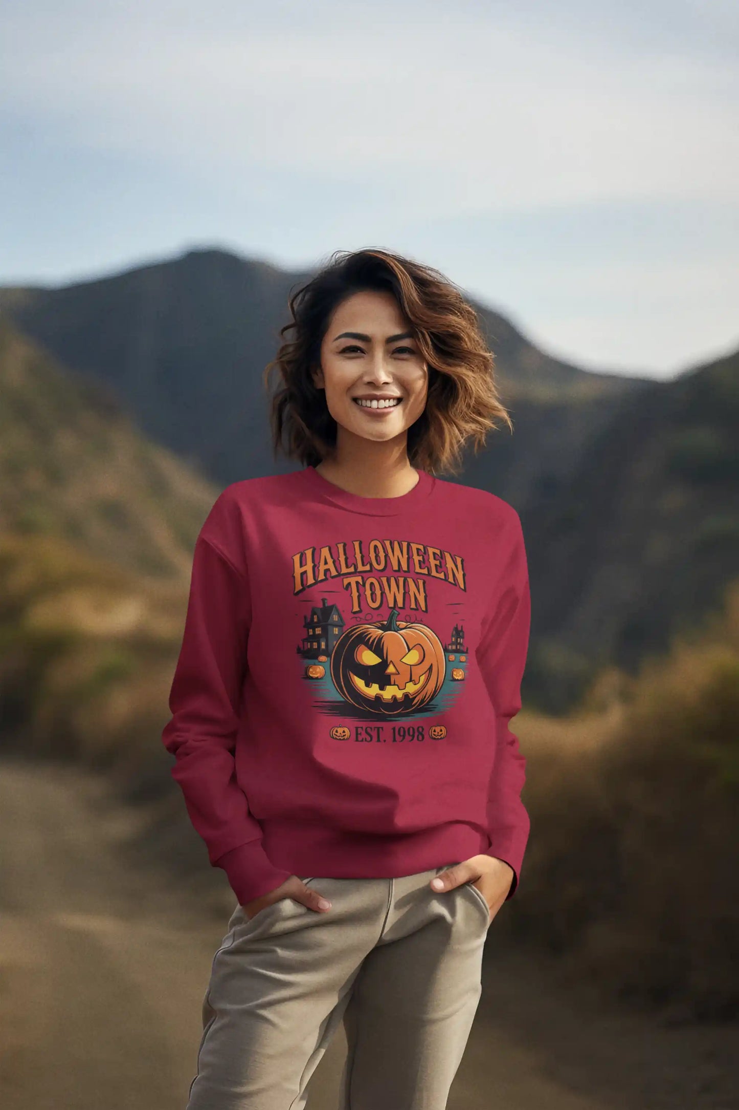 Halloween Town Sweatshirt – Vintage Pumpkin Graphic – Bella Canvas 3501 – Halloween Crewneck – Spooky Season Shirt – Unisex S-3XL
