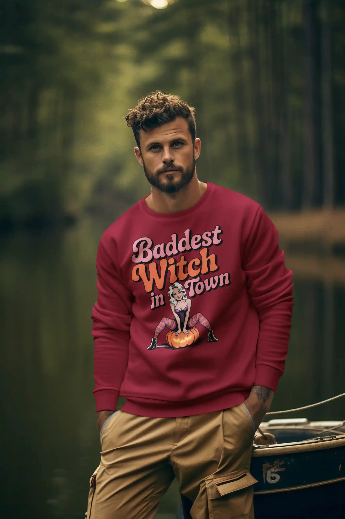 Baddest Witch in Town Retro Halloween Bella+Canvas 3501 Sweatshirt – Spooky Cute Fall Outfit
