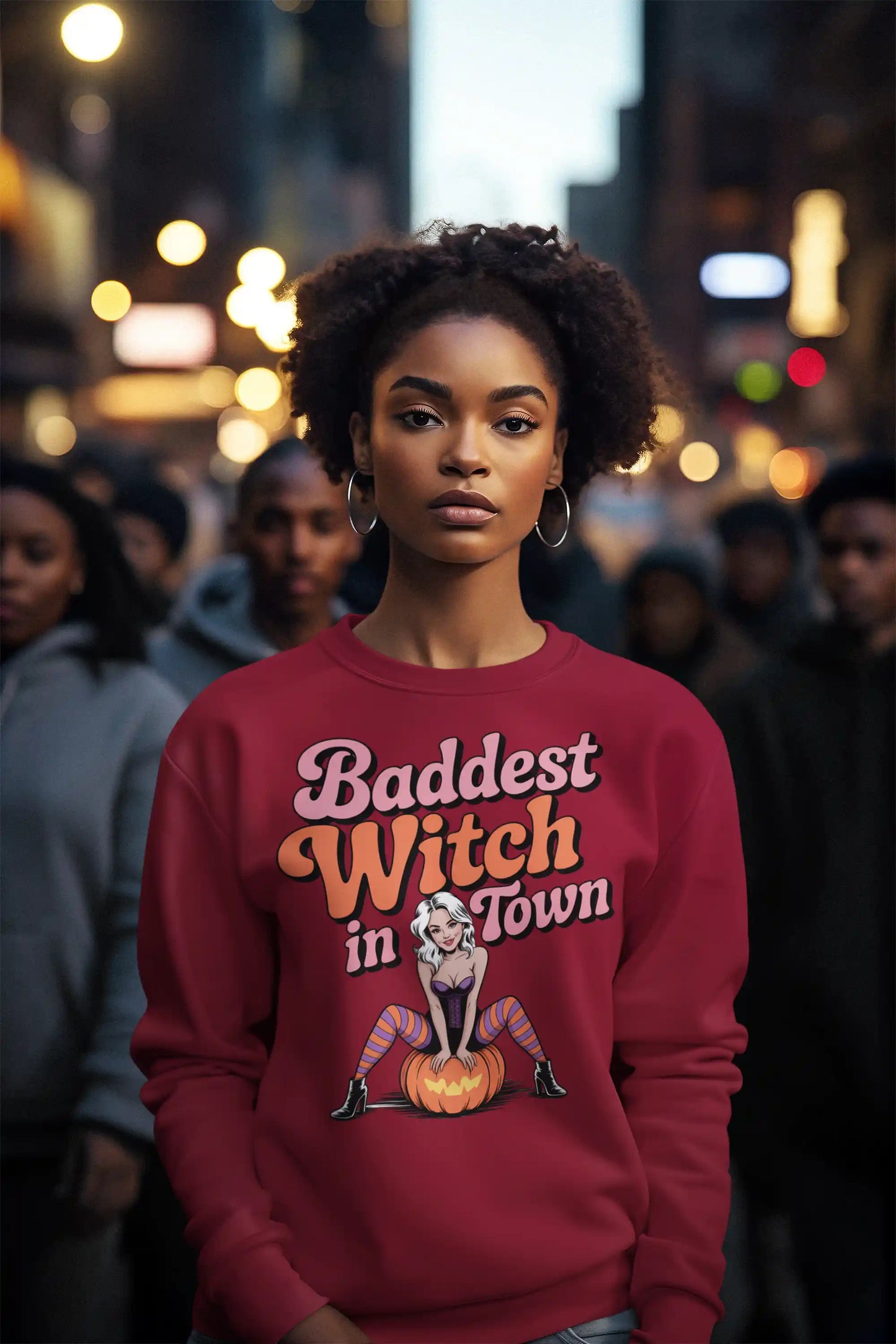 Baddest Witch in Town Retro Halloween Bella+Canvas 3501 Sweatshirt – Spooky Cute Fall Outfit