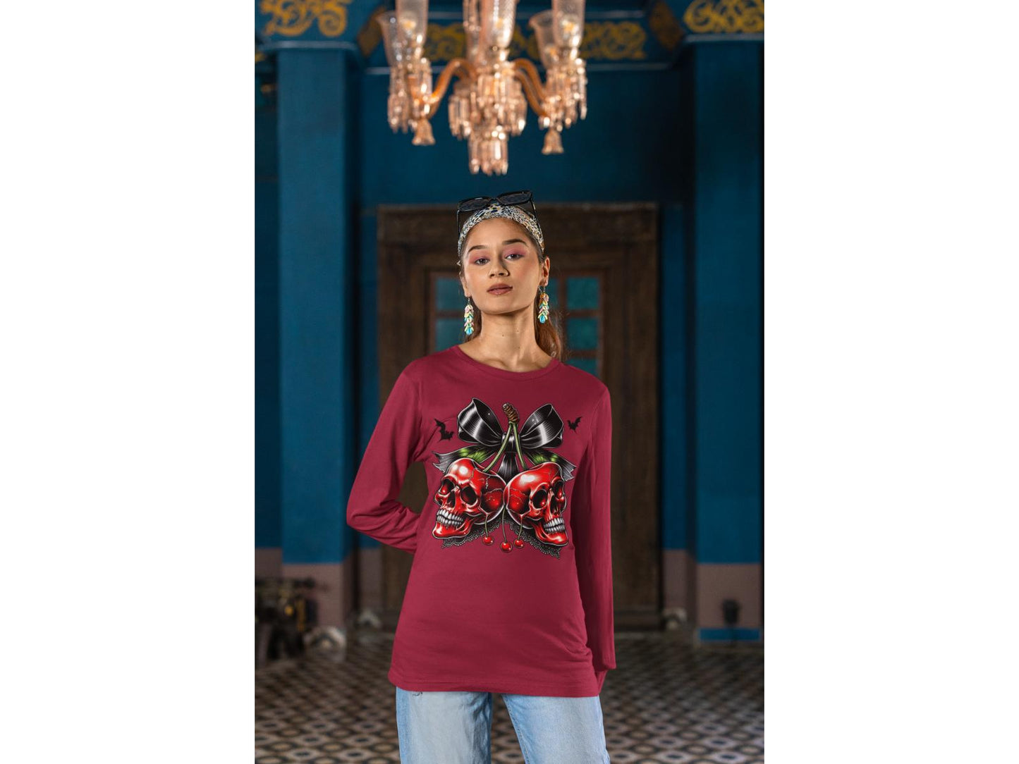 Spooky Cherry Halloween Bow Sweatshirt – Cute & Creepy Fall Vibes