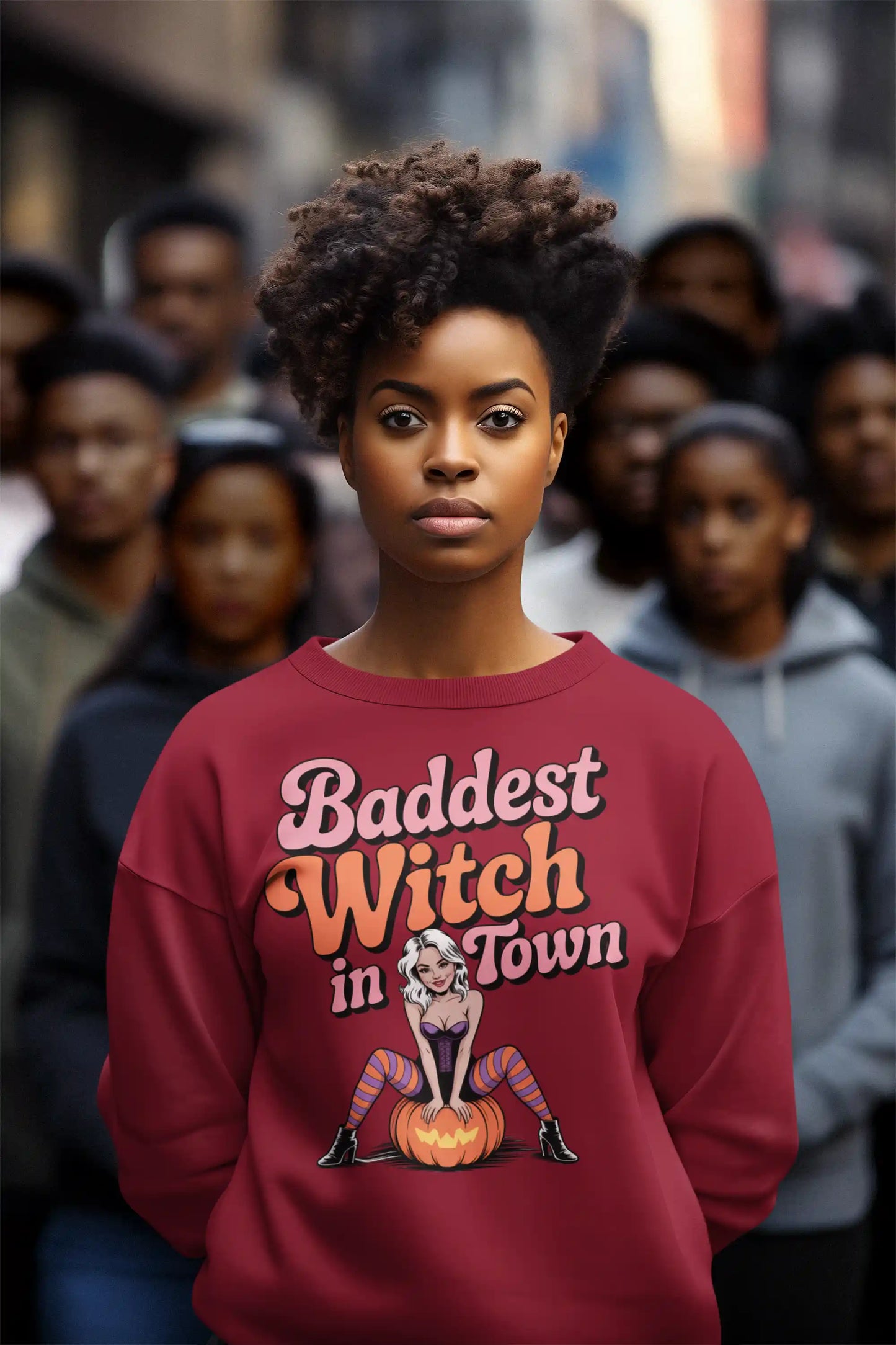 Baddest Witch in Town Retro Halloween Bella+Canvas 3501 Sweatshirt – Spooky Cute Fall Outfit