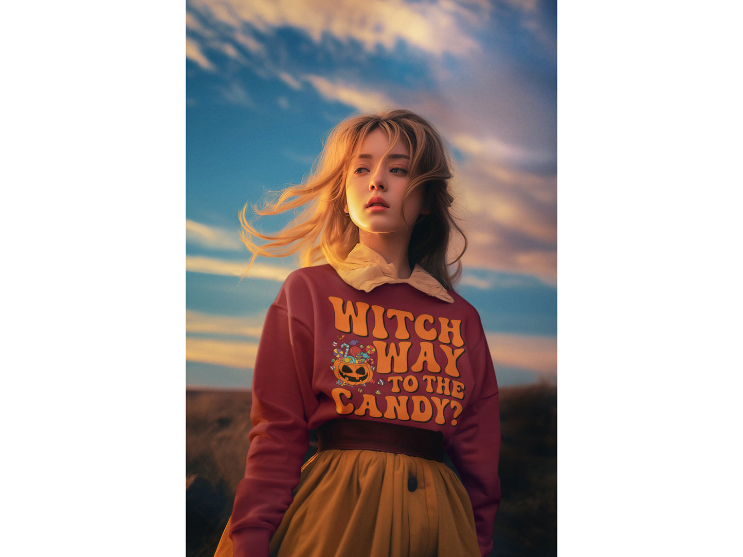 Witch Way to the Candy Halloween Sweatshirt – Bella+Canvas 3501 Unisex Pullover – Spooky Funny Fall Sweater (S–3XL, Multiple Colors)