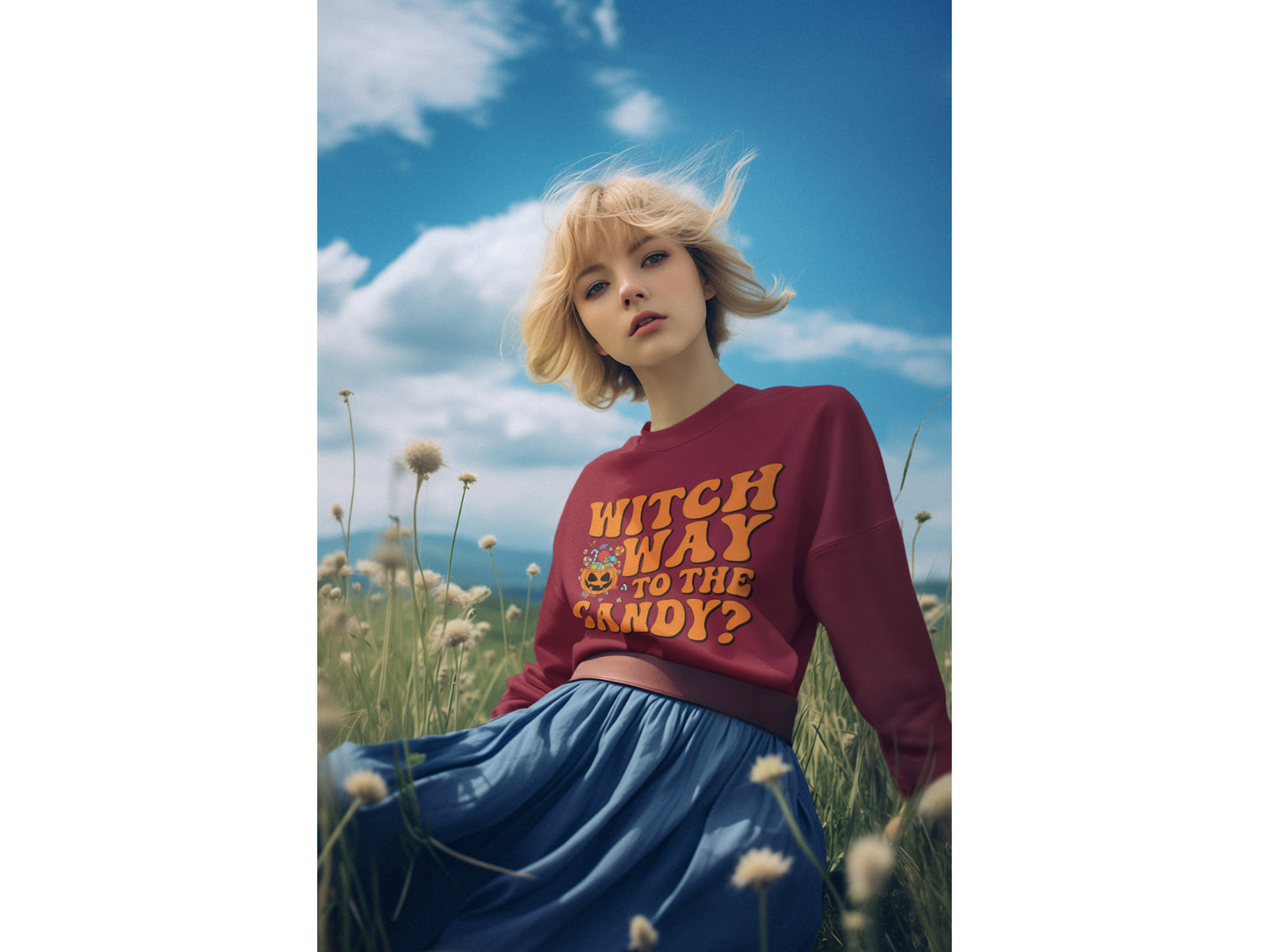 Witch Way to the Candy Halloween Sweatshirt – Bella+Canvas 3501 Unisex Pullover – Spooky Funny Fall Sweater (S–3XL, Multiple Colors)