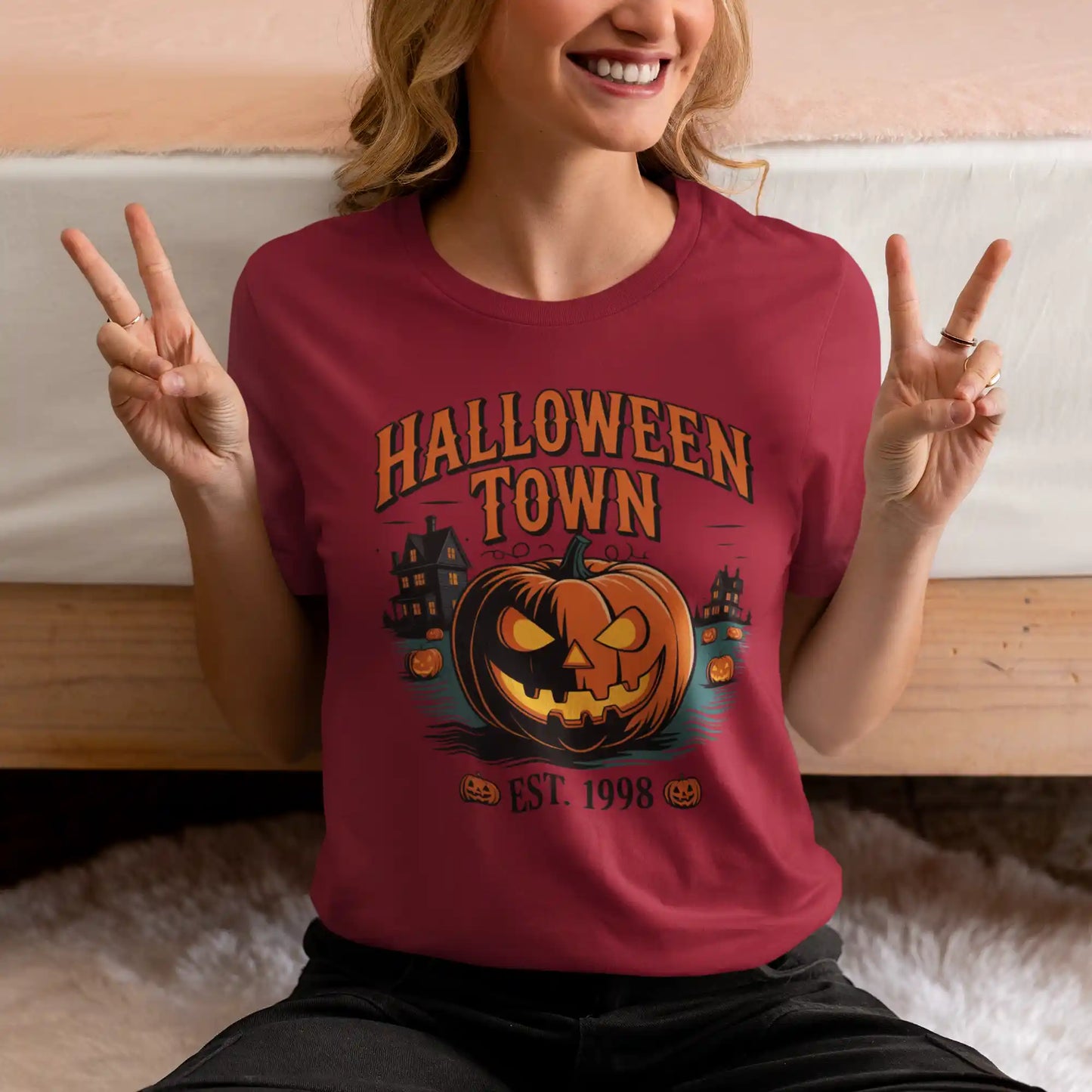 Halloween Town T-Shirt – Vintage Pumpkin Graphic – Bella Canvas 3001 – Halloween Tee – Spooky Season Shirt – Unisex S-3XL