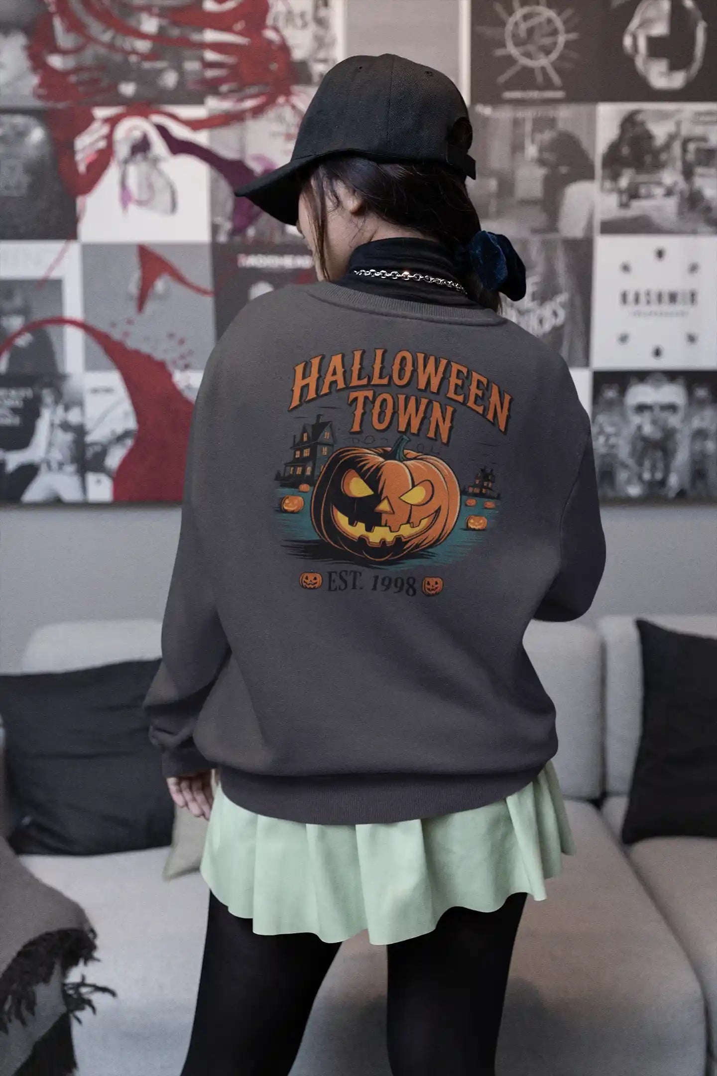 Halloween Town Sweatshirt – Vintage Pumpkin Graphic – Bella Canvas 3501 – Halloween Crewneck – Spooky Season Shirt – Unisex S-3XL