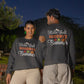 Two people wear matching dark gray "Hello Fall GOODBYE Summer" sweatshirts.