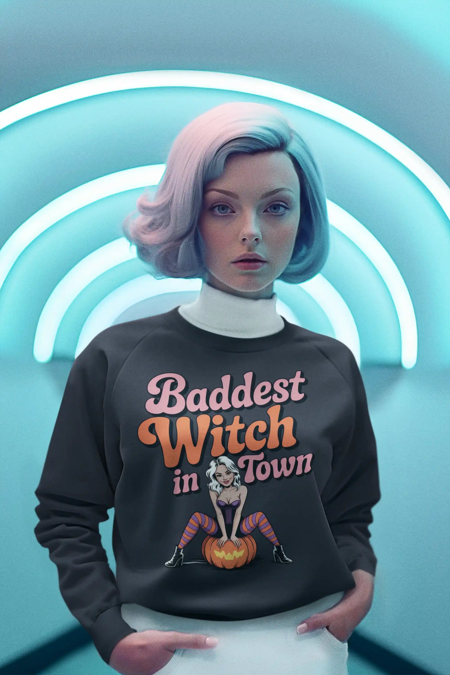 Baddest Witch in Town Retro Halloween Bella+Canvas 3501 Sweatshirt – Spooky Cute Fall Outfit