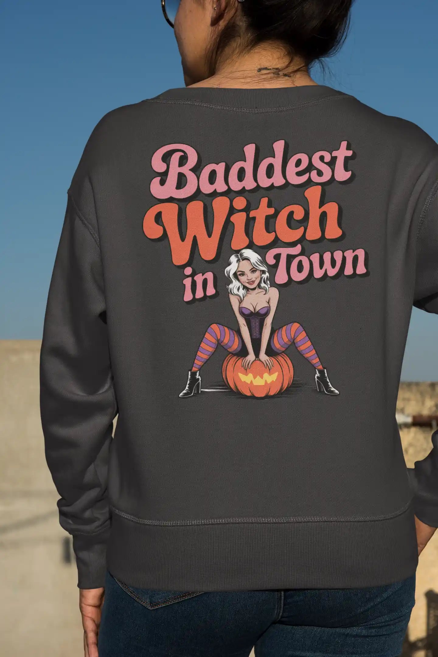 Baddest Witch in Town Retro Halloween Bella+Canvas 3501 Sweatshirt – Spooky Cute Fall Outfit