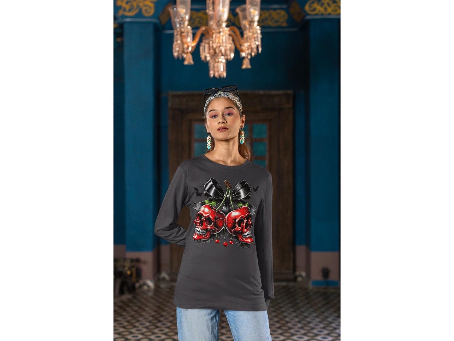 Spooky Cherry Halloween Bow Sweatshirt – Cute & Creepy Fall Vibes