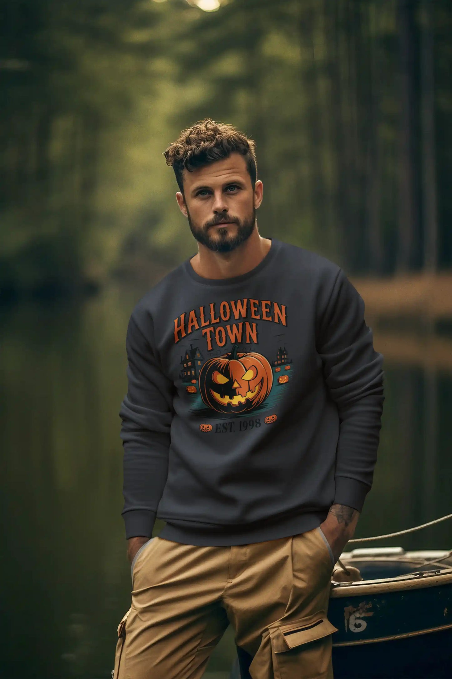 Halloween Town Sweatshirt – Vintage Pumpkin Graphic – Bella Canvas 3501 – Halloween Crewneck – Spooky Season Shirt – Unisex S-3XL