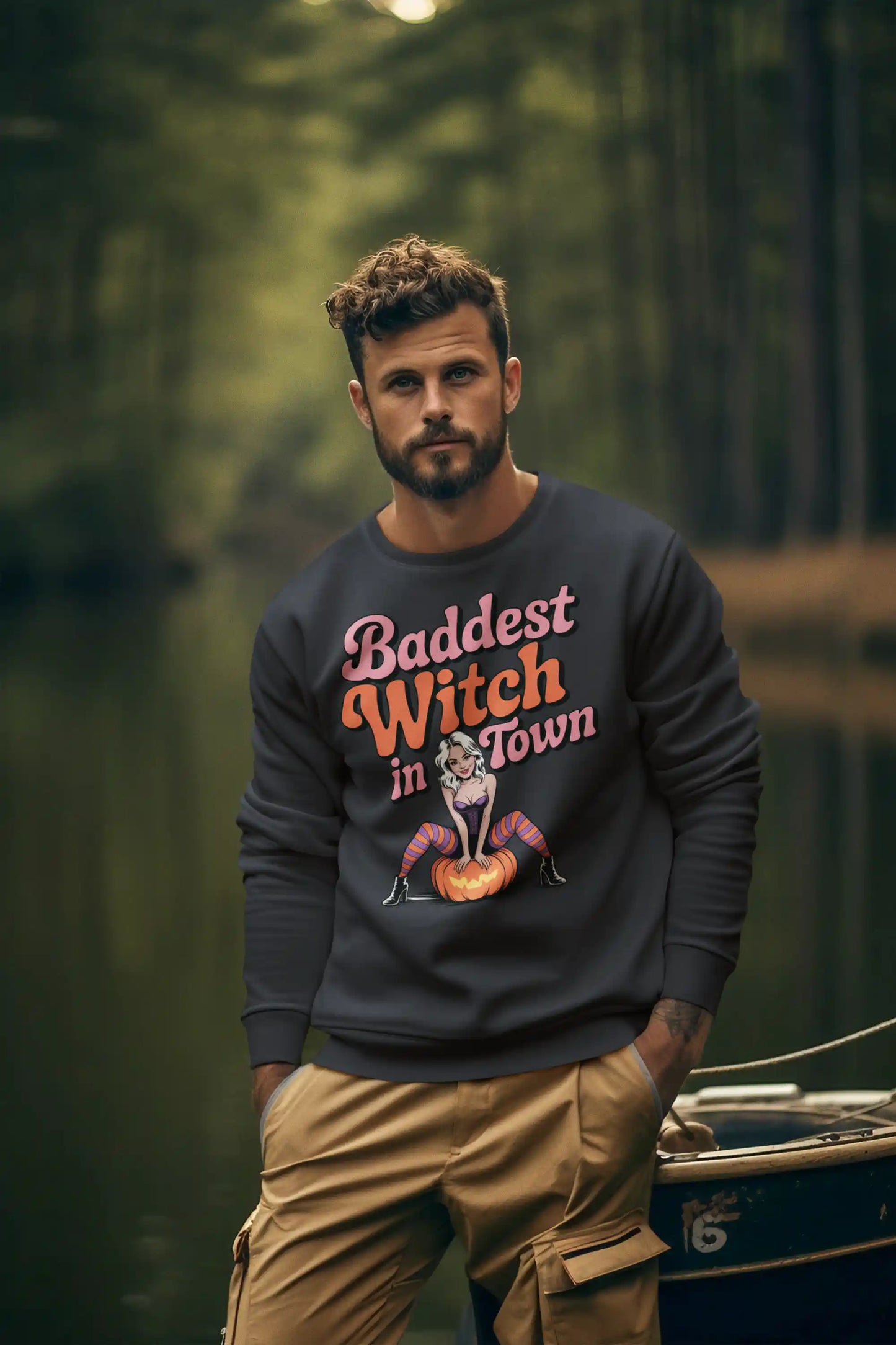 Baddest Witch in Town Retro Halloween Bella+Canvas 3501 Sweatshirt – Spooky Cute Fall Outfit