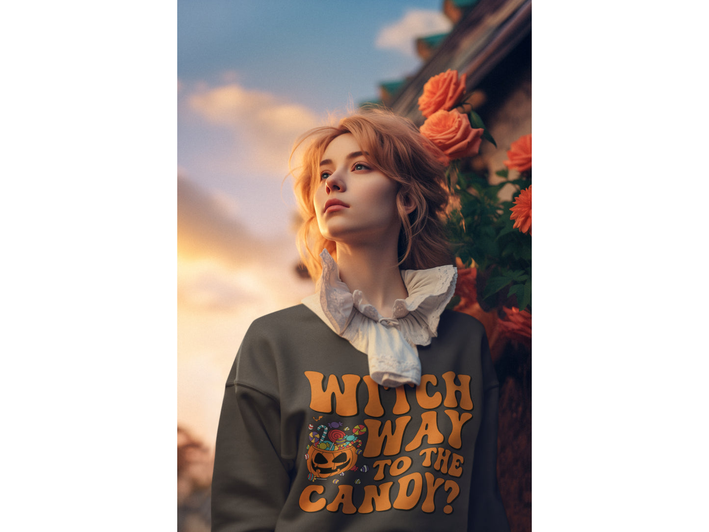 Witch Way to the Candy Halloween Sweatshirt – Bella+Canvas 3501 Unisex Pullover – Spooky Funny Fall Sweater (S–3XL, Multiple Colors)