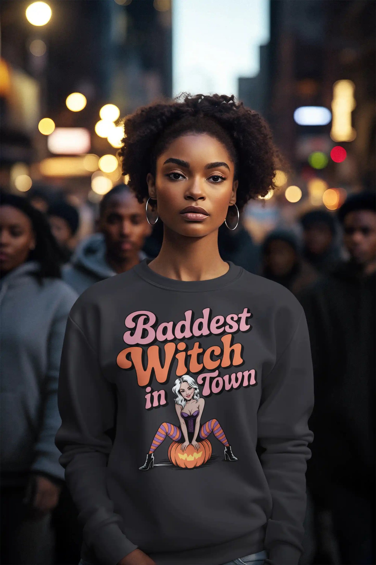 Baddest Witch in Town Retro Halloween Bella+Canvas 3501 Sweatshirt – Spooky Cute Fall Outfit