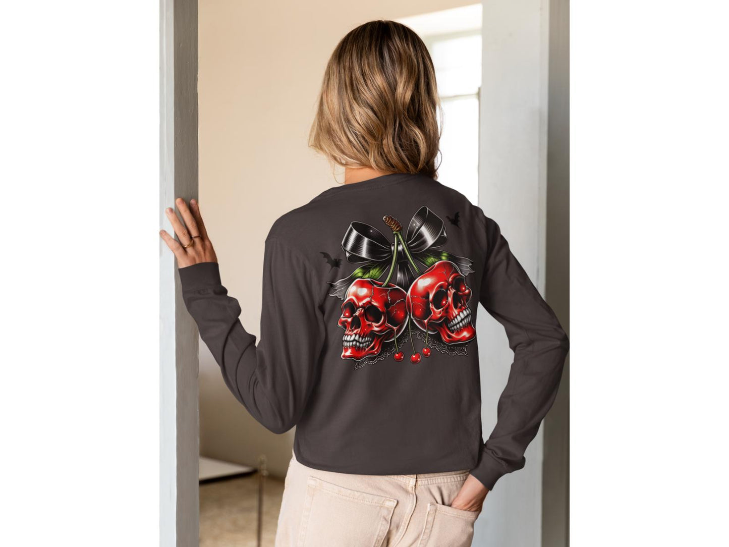 Spooky Cherry Halloween Bow Sweatshirt – Cute & Creepy Fall Vibes