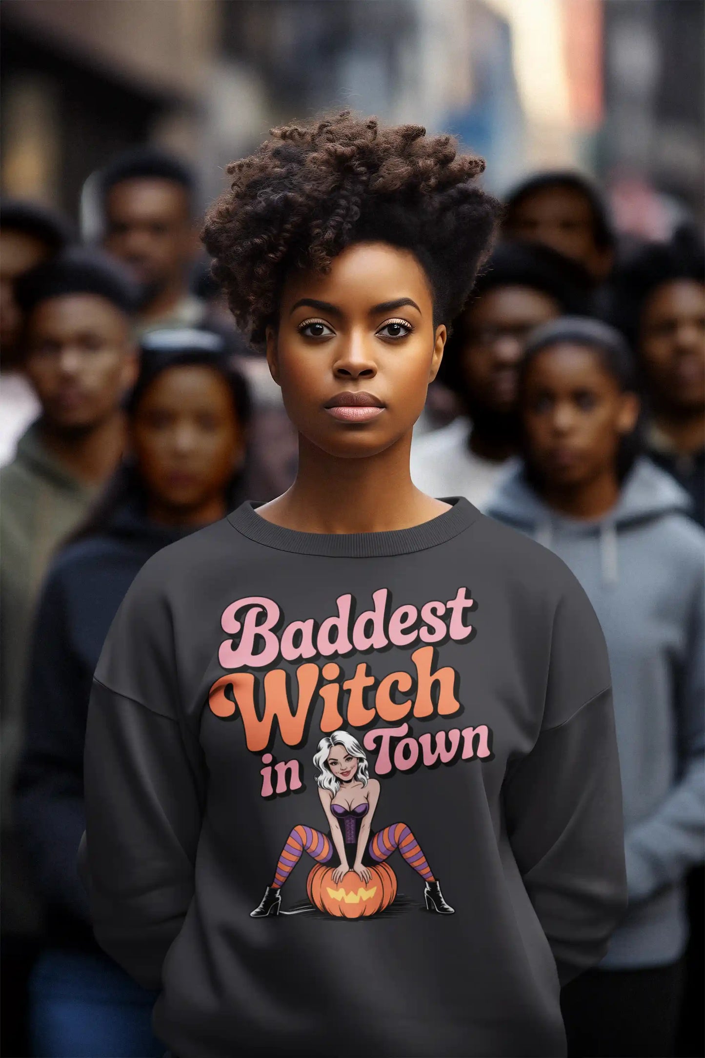 Baddest Witch in Town Retro Halloween Bella+Canvas 3501 Sweatshirt – Spooky Cute Fall Outfit