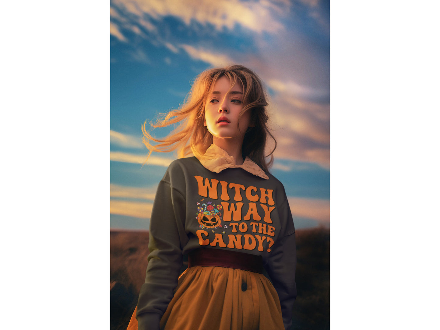Witch Way to the Candy Halloween Sweatshirt – Bella+Canvas 3501 Unisex Pullover – Spooky Funny Fall Sweater (S–3XL, Multiple Colors)