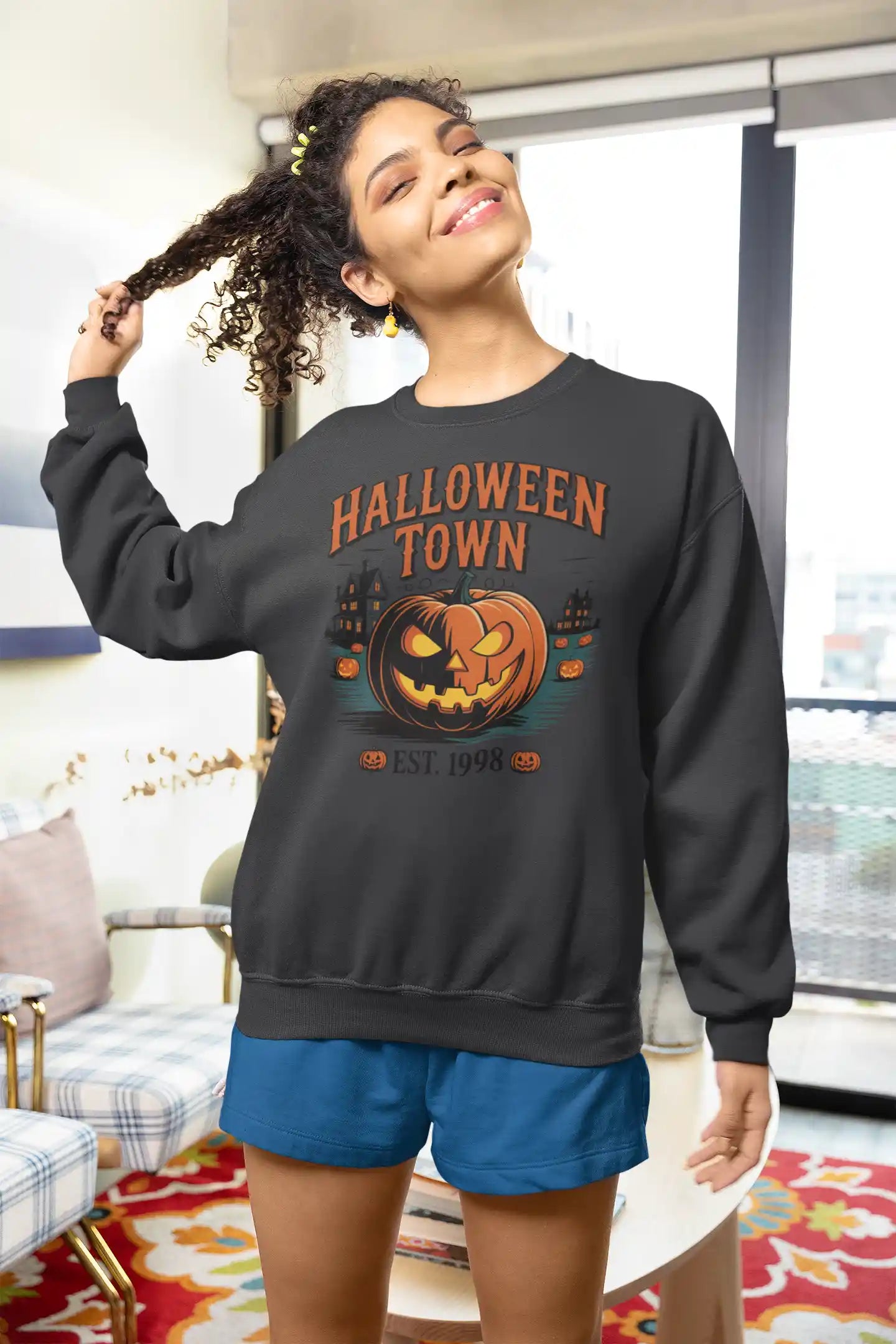 Halloween Town Sweatshirt – Vintage Pumpkin Graphic – Bella Canvas 3501 – Halloween Crewneck – Spooky Season Shirt – Unisex S-3XL