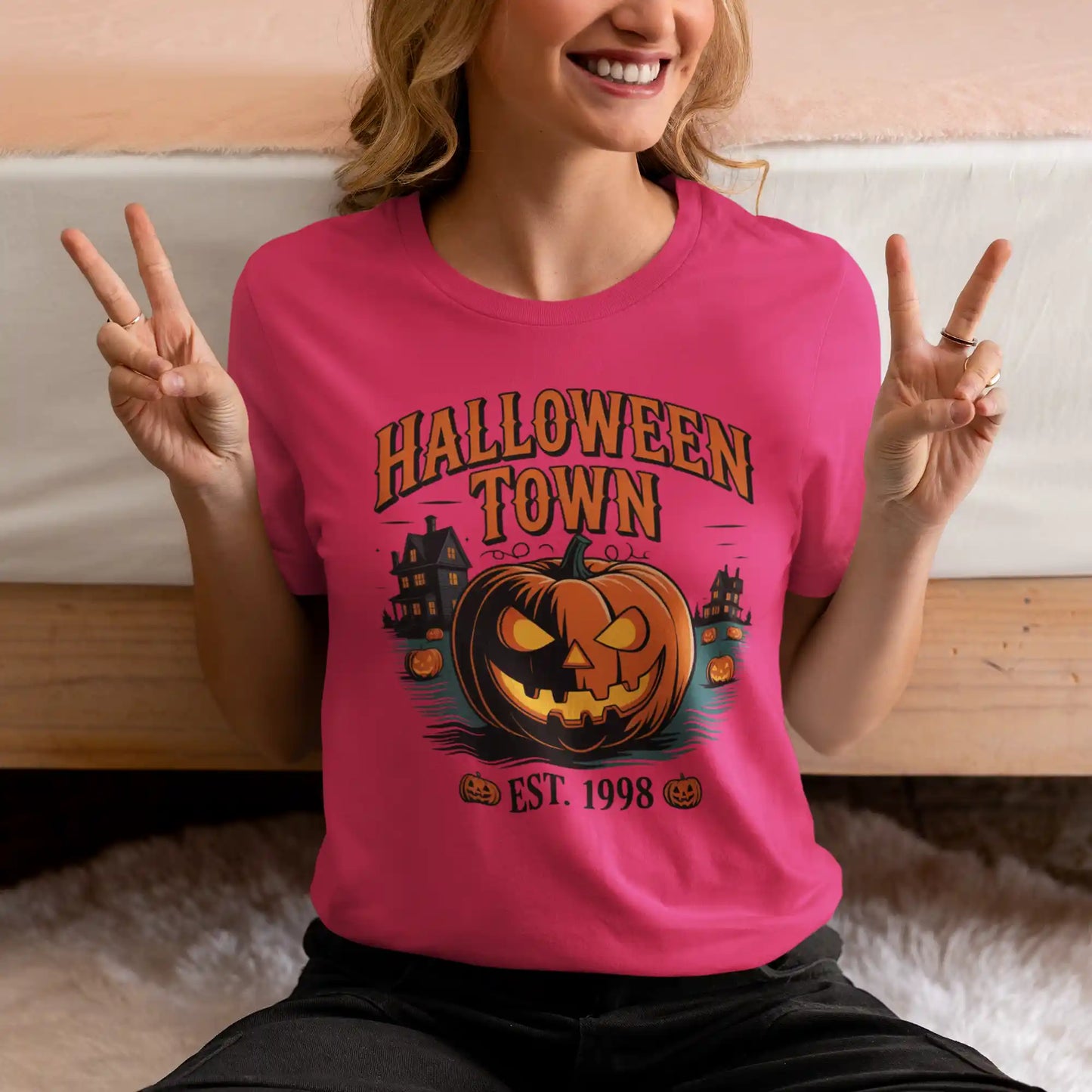 Halloween Town T-Shirt – Vintage Pumpkin Graphic – Bella Canvas 3001 – Halloween Tee – Spooky Season Shirt – Unisex S-3XL
