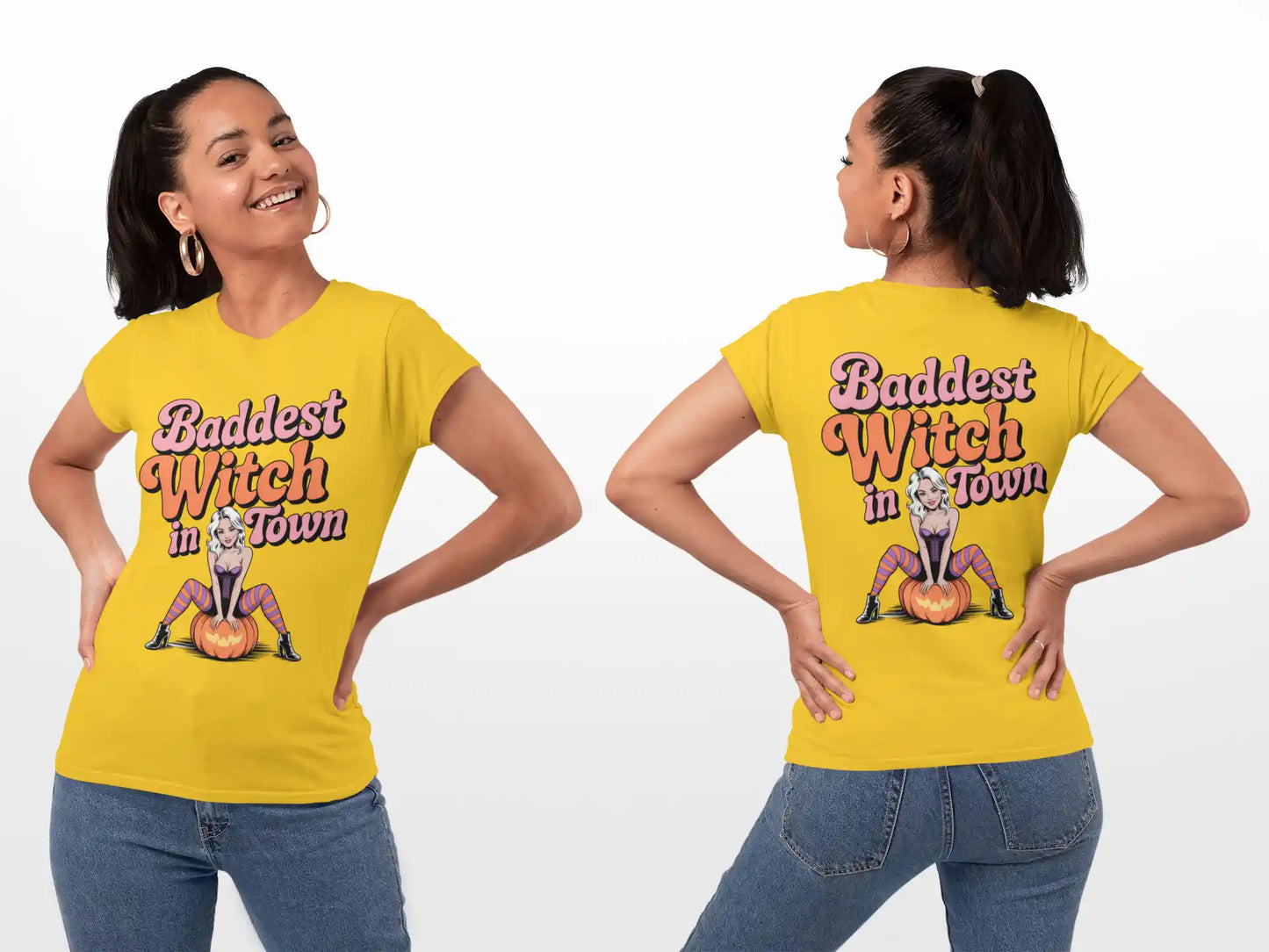 Baddest Witch in Town Retro Halloween Bella+Canvas 3001 T-Shirt – Spooky Cute Fall Tee