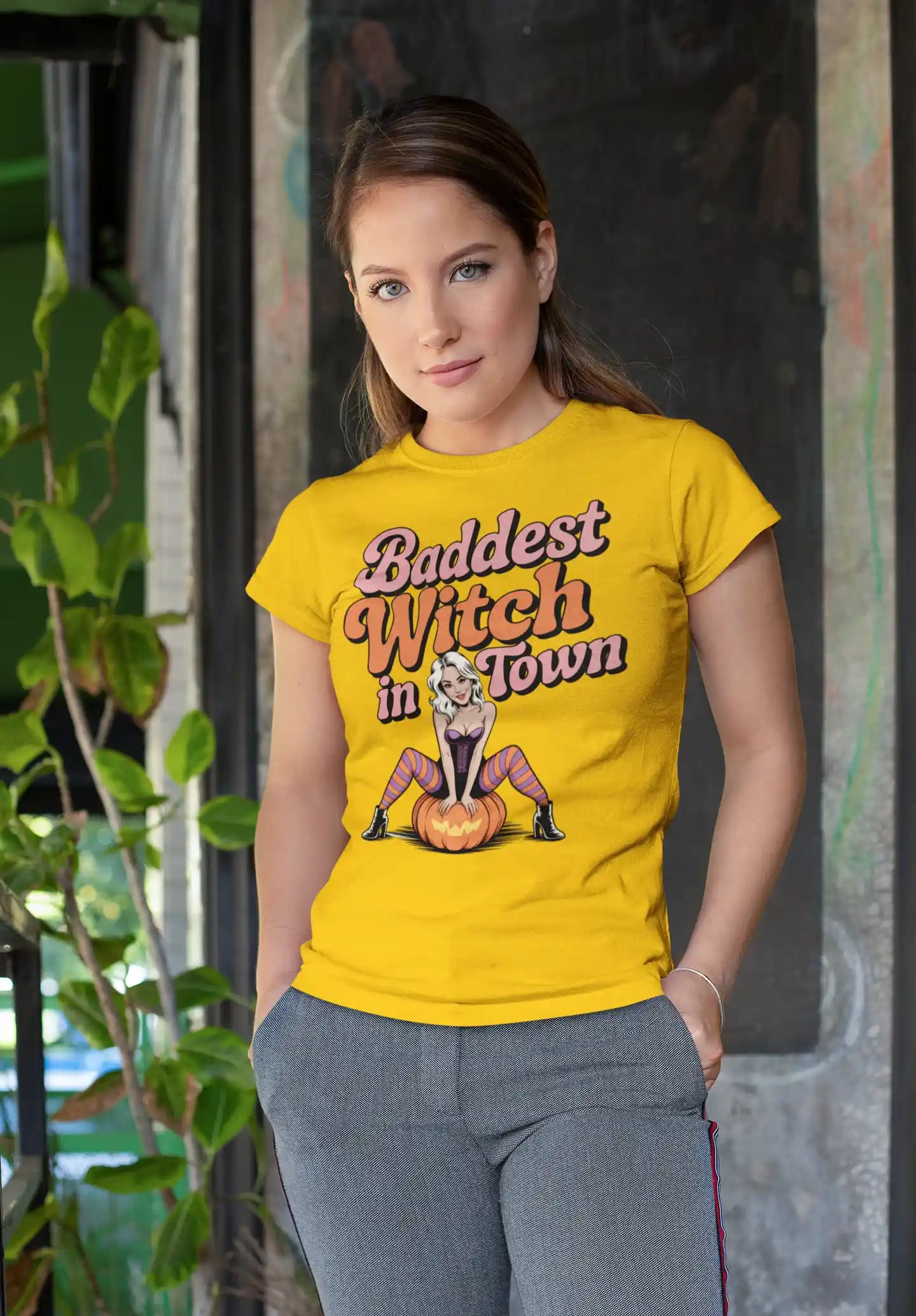 Baddest Witch in Town Retro Halloween Bella+Canvas 3001 T-Shirt – Spooky Cute Fall Tee