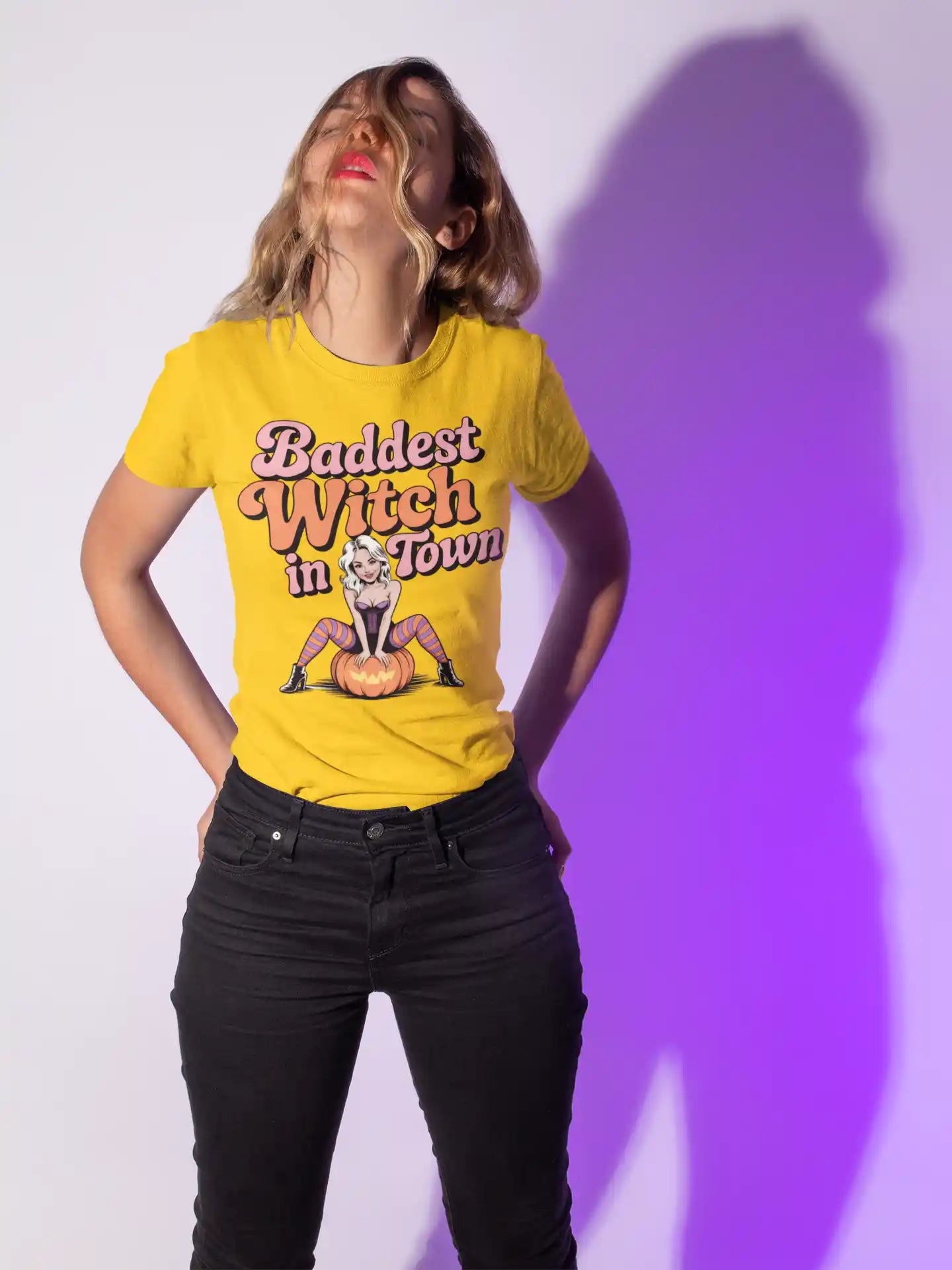 Baddest Witch in Town Retro Halloween Bella+Canvas 3001 T-Shirt – Spooky Cute Fall Tee