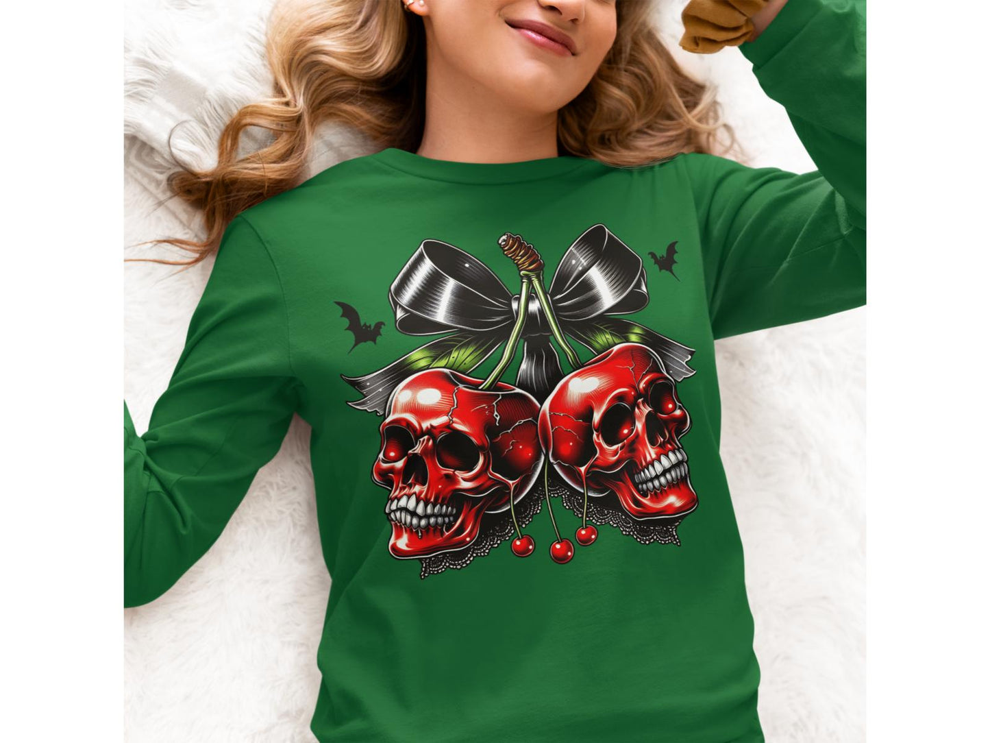 Spooky Cherry Halloween Bow Sweatshirt – Cute & Creepy Fall Vibes