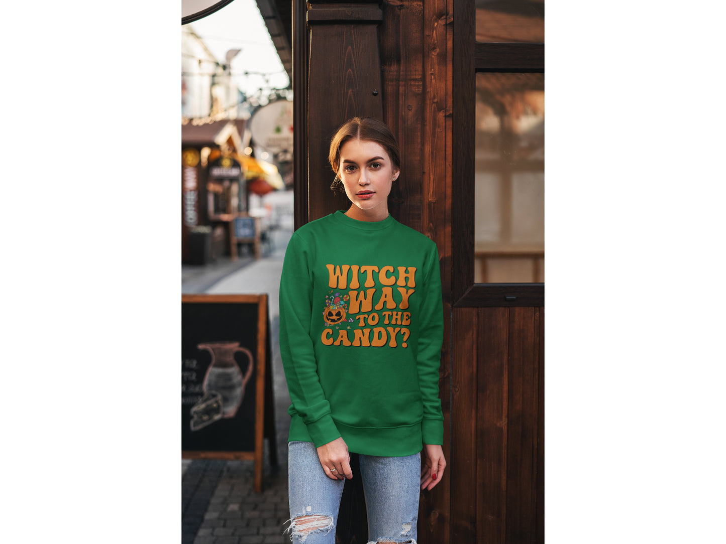 Witch Way to the Candy Halloween Sweatshirt – Bella+Canvas 3501 Unisex Pullover – Spooky Funny Fall Sweater (S–3XL, Multiple Colors)