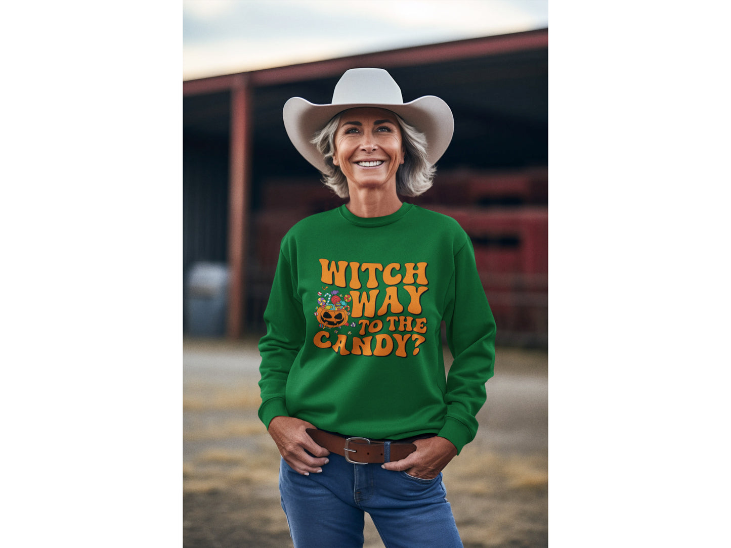 Witch Way to the Candy Halloween Sweatshirt – Bella+Canvas 3501 Unisex Pullover – Spooky Funny Fall Sweater (S–3XL, Multiple Colors)