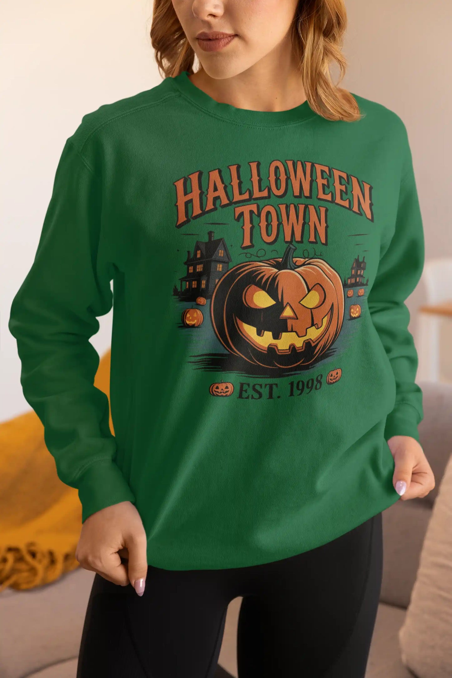 Halloween Town Sweatshirt – Vintage Pumpkin Graphic – Bella Canvas 3501 – Halloween Crewneck – Spooky Season Shirt – Unisex S-3XL