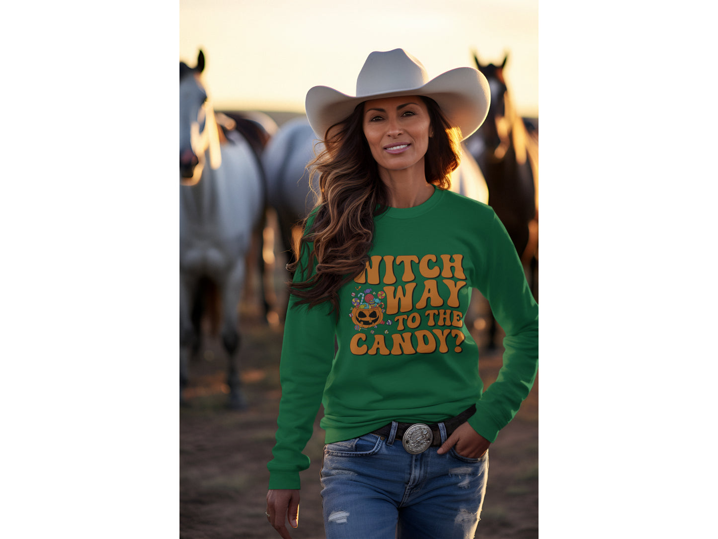 Witch Way to the Candy Halloween Sweatshirt – Bella+Canvas 3501 Unisex Pullover – Spooky Funny Fall Sweater (S–3XL, Multiple Colors)
