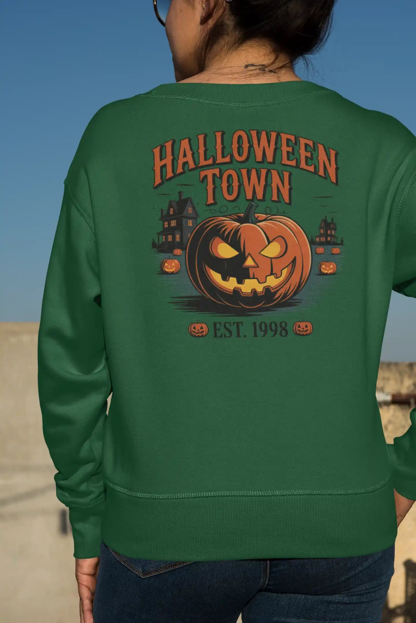 Halloween Town Sweatshirt – Vintage Pumpkin Graphic – Bella Canvas 3501 – Halloween Crewneck – Spooky Season Shirt – Unisex S-3XL