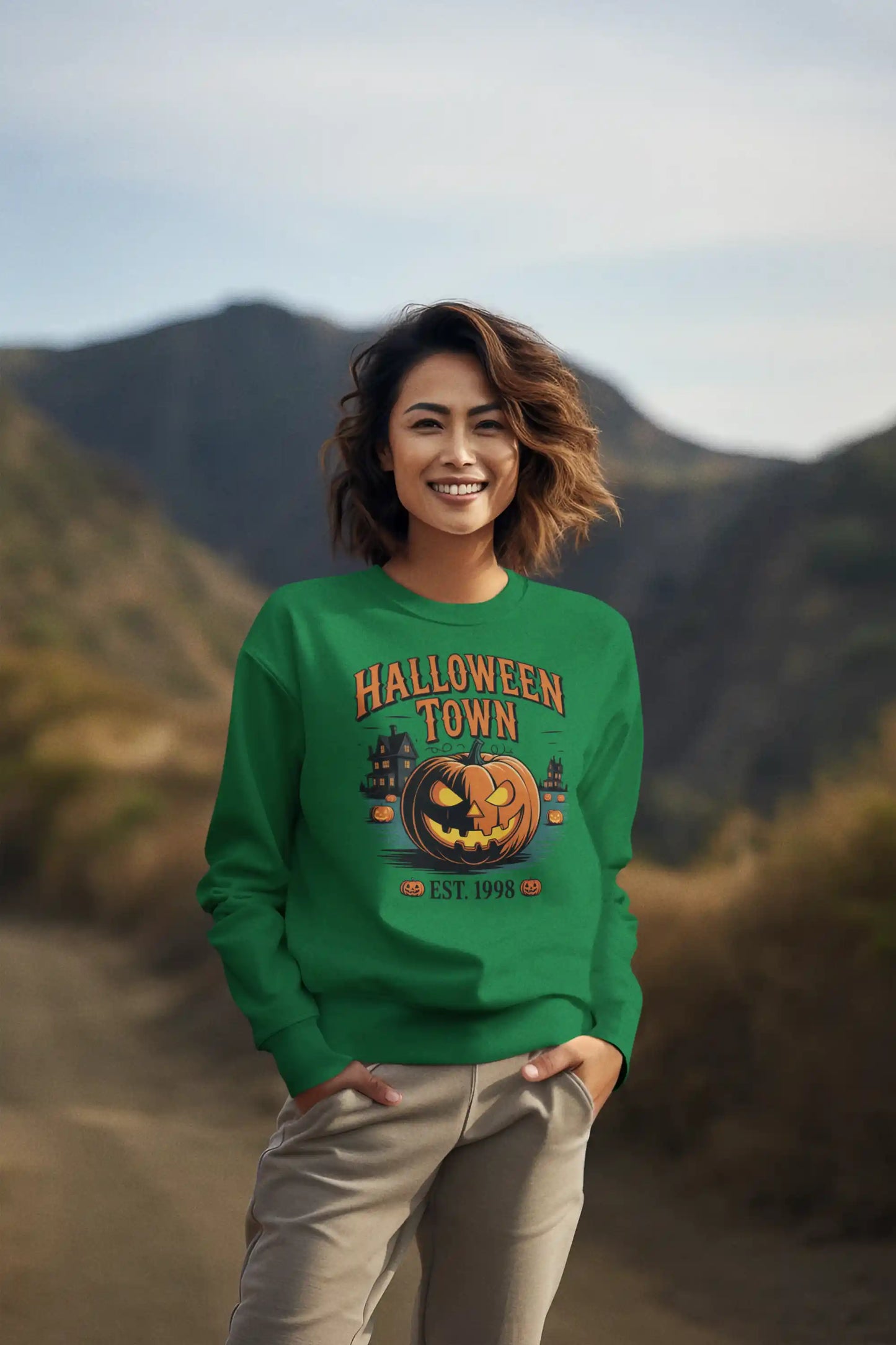 Halloween Town Sweatshirt – Vintage Pumpkin Graphic – Bella Canvas 3501 – Halloween Crewneck – Spooky Season Shirt – Unisex S-3XL