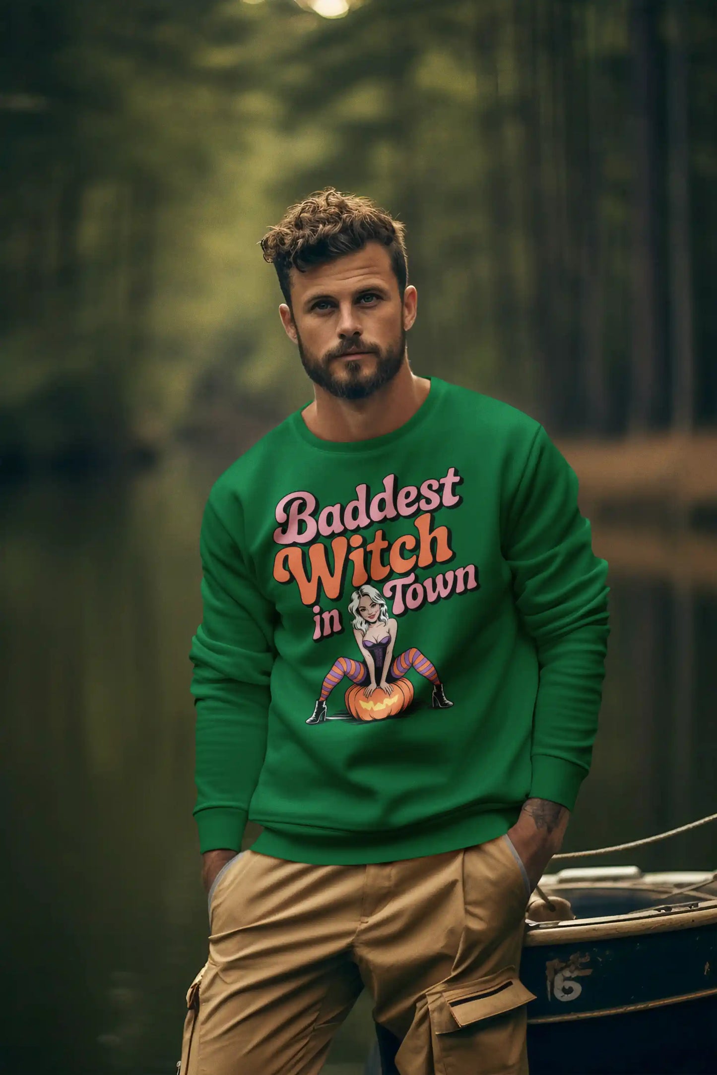 Baddest Witch in Town Retro Halloween Bella+Canvas 3501 Sweatshirt – Spooky Cute Fall Outfit