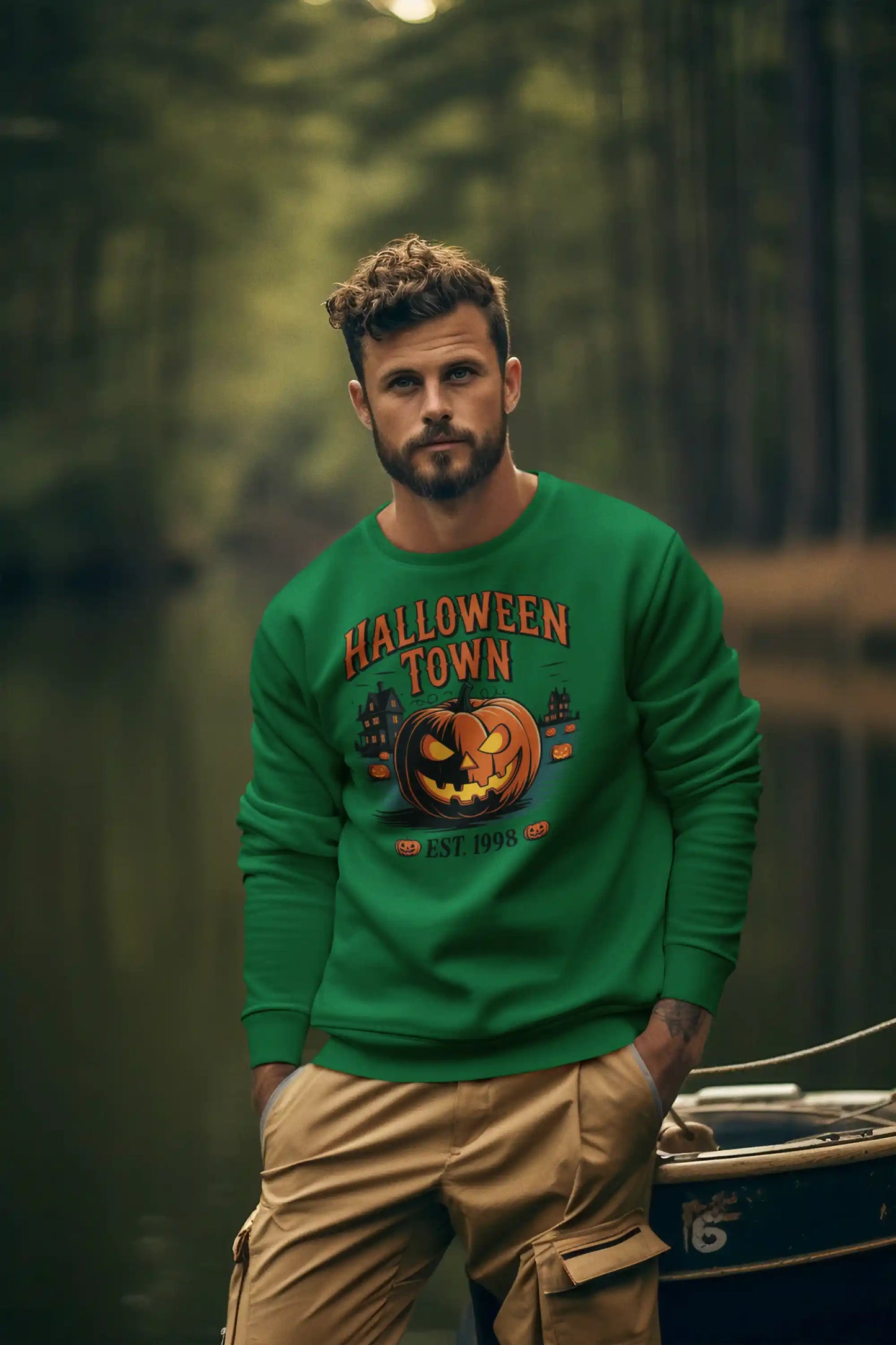 Halloween Town Sweatshirt – Vintage Pumpkin Graphic – Bella Canvas 3501 – Halloween Crewneck – Spooky Season Shirt – Unisex S-3XL