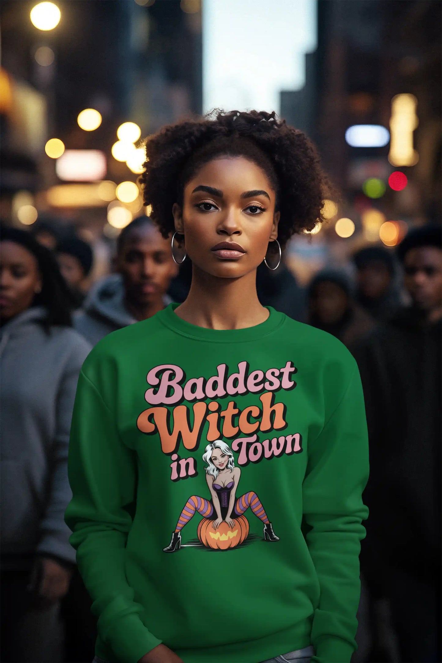 Baddest Witch in Town Retro Halloween Bella+Canvas 3501 Sweatshirt – Spooky Cute Fall Outfit