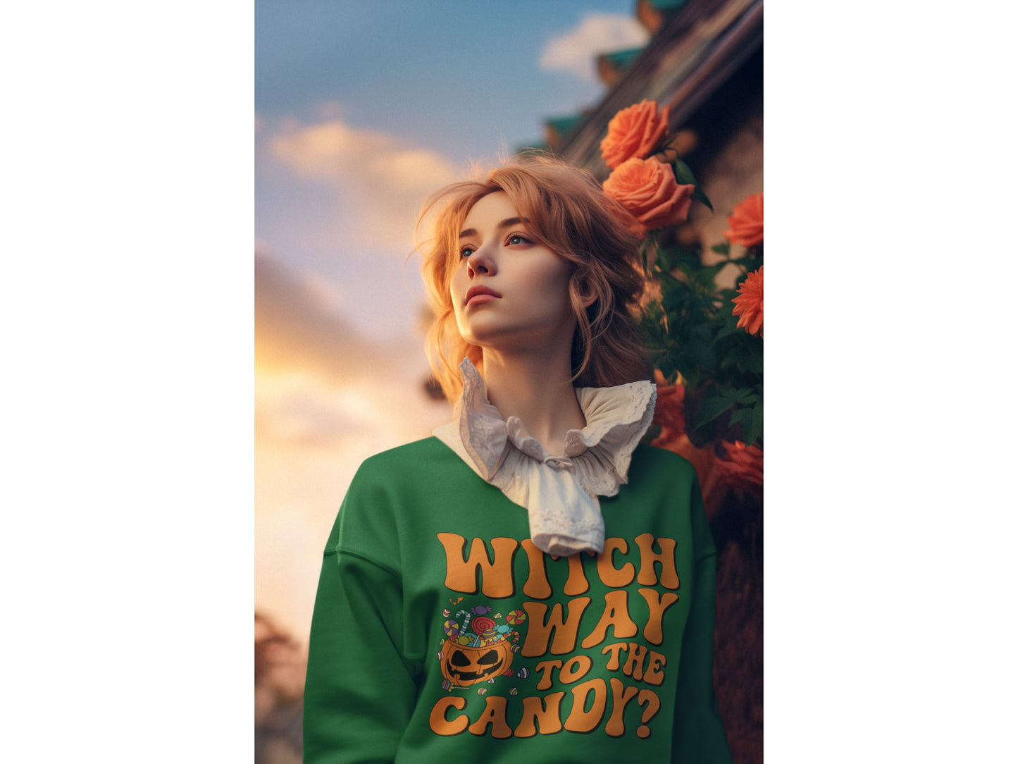 Witch Way to the Candy Halloween Sweatshirt – Bella+Canvas 3501 Unisex Pullover – Spooky Funny Fall Sweater (S–3XL, Multiple Colors)