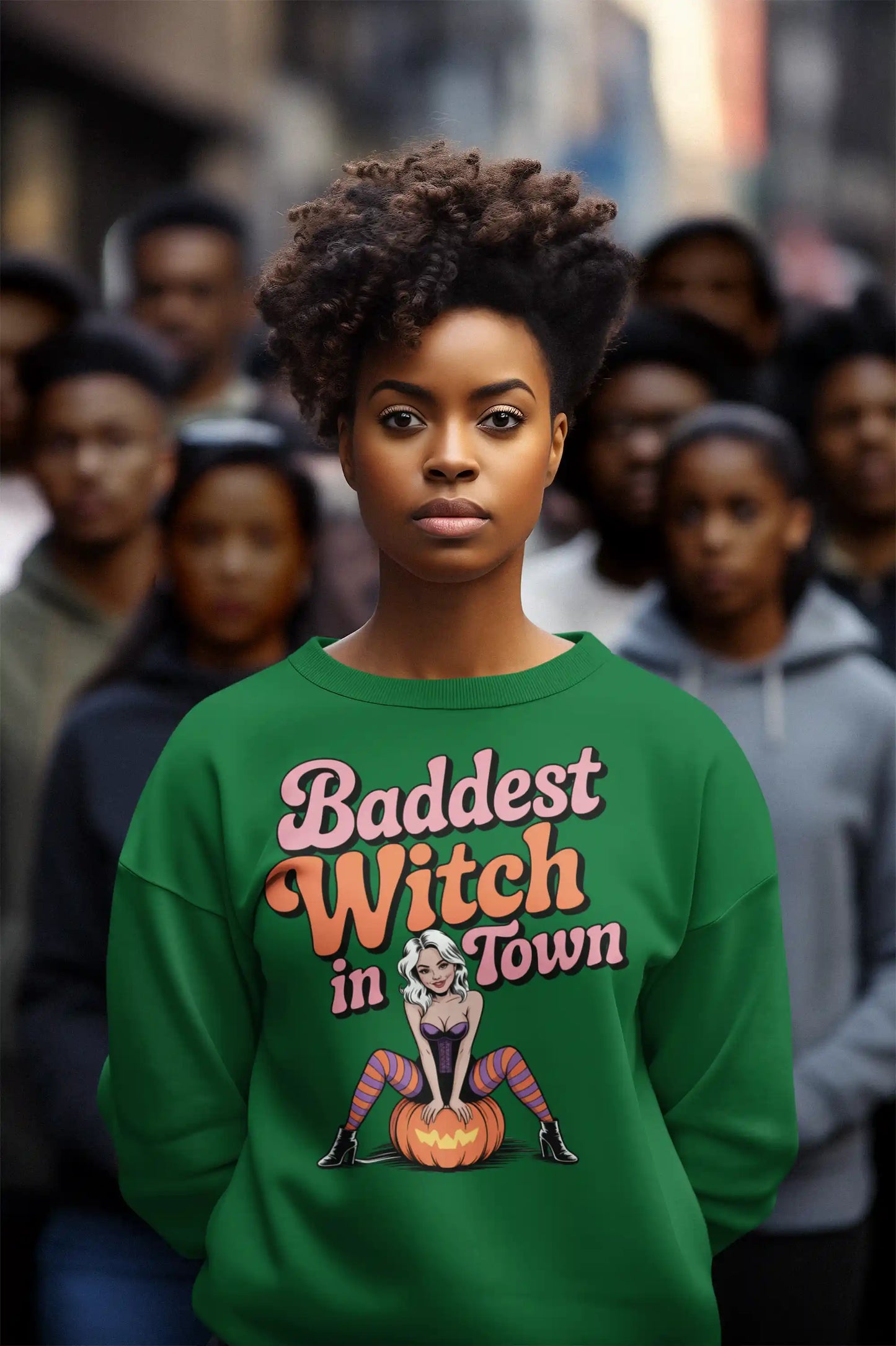 Baddest Witch in Town Retro Halloween Bella+Canvas 3501 Sweatshirt – Spooky Cute Fall Outfit