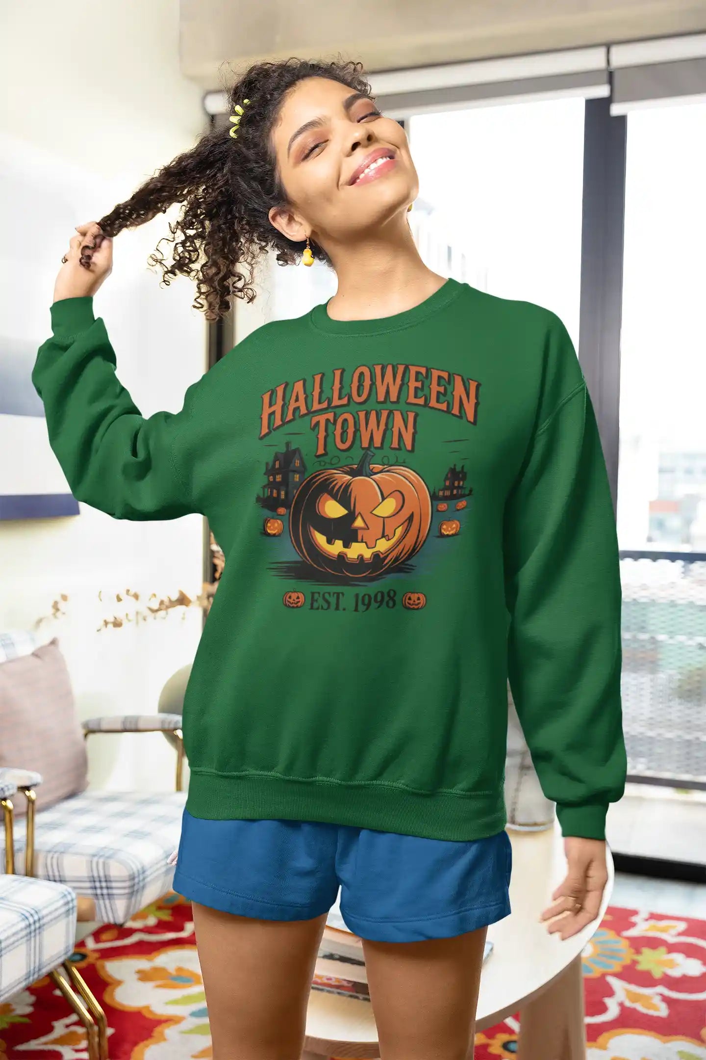 Halloween Town Sweatshirt – Vintage Pumpkin Graphic – Bella Canvas 3501 – Halloween Crewneck – Spooky Season Shirt – Unisex S-3XL