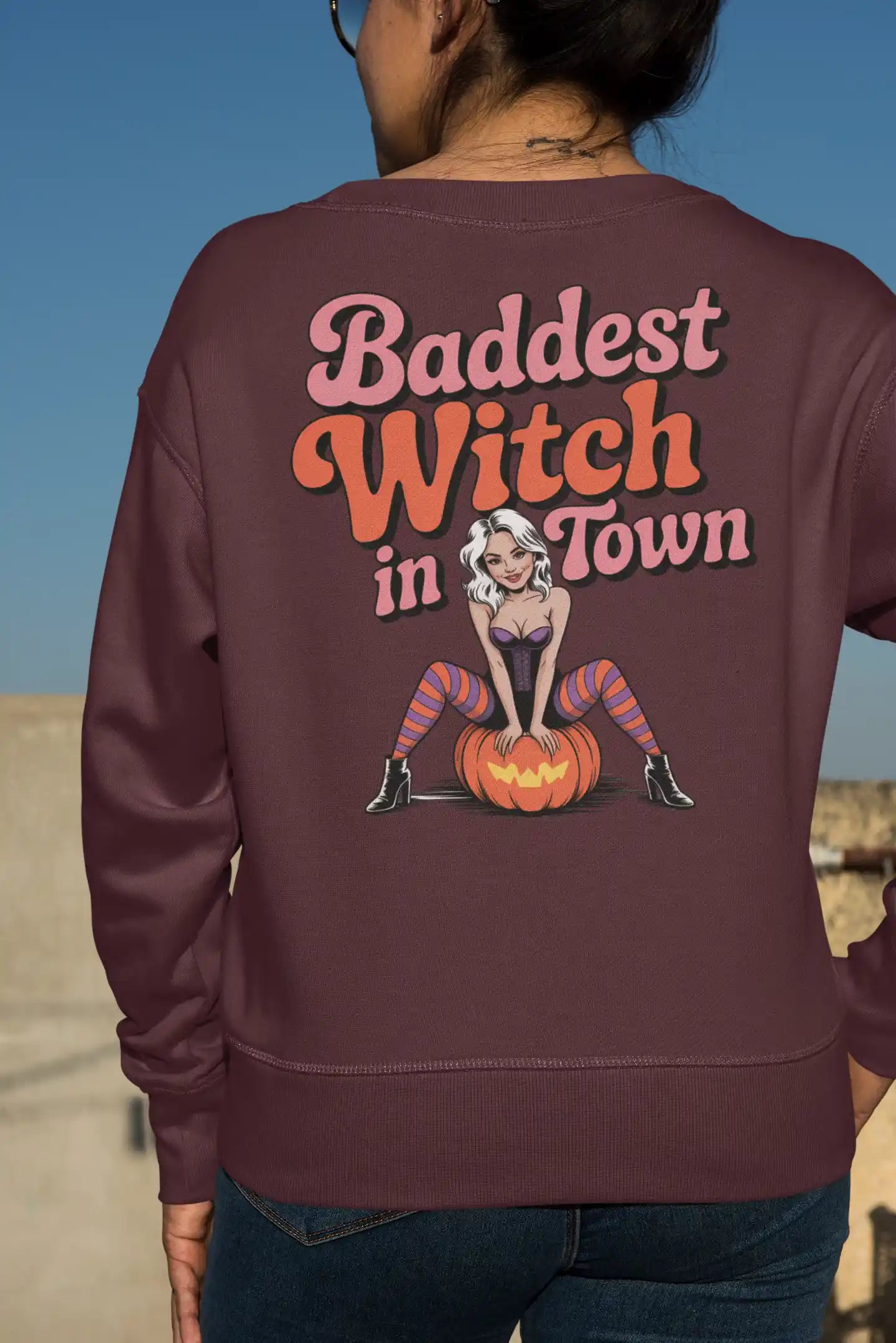 Baddest Witch in Town Retro Halloween Bella+Canvas 3501 Sweatshirt – Spooky Cute Fall Outfit
