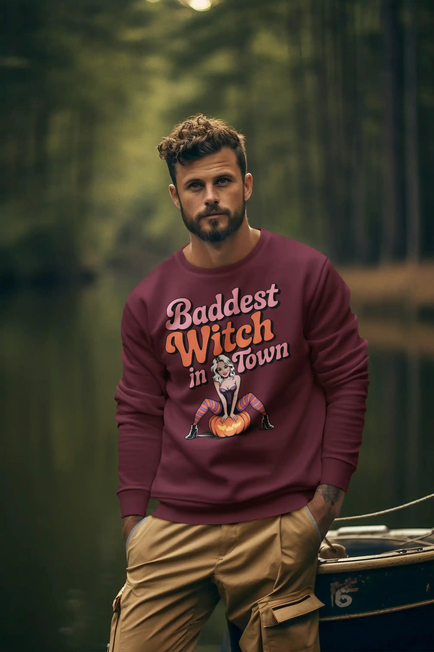 Baddest Witch in Town Retro Halloween Bella+Canvas 3501 Sweatshirt – Spooky Cute Fall Outfit